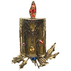 Signed ART Yule Candle Brooch