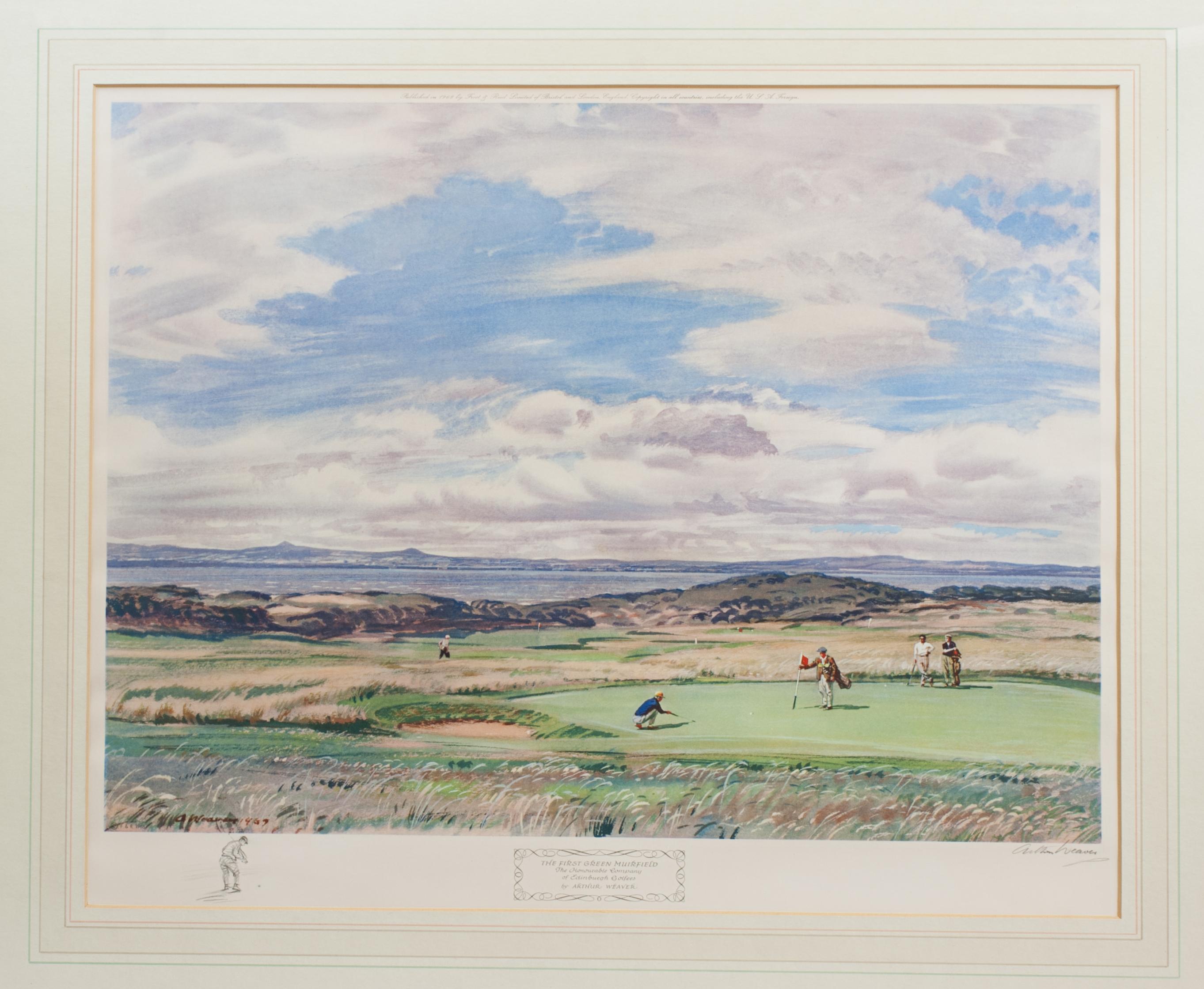 Sporting Art Signed Arthur Weaver Golf Print, First Green Muirfield For Sale