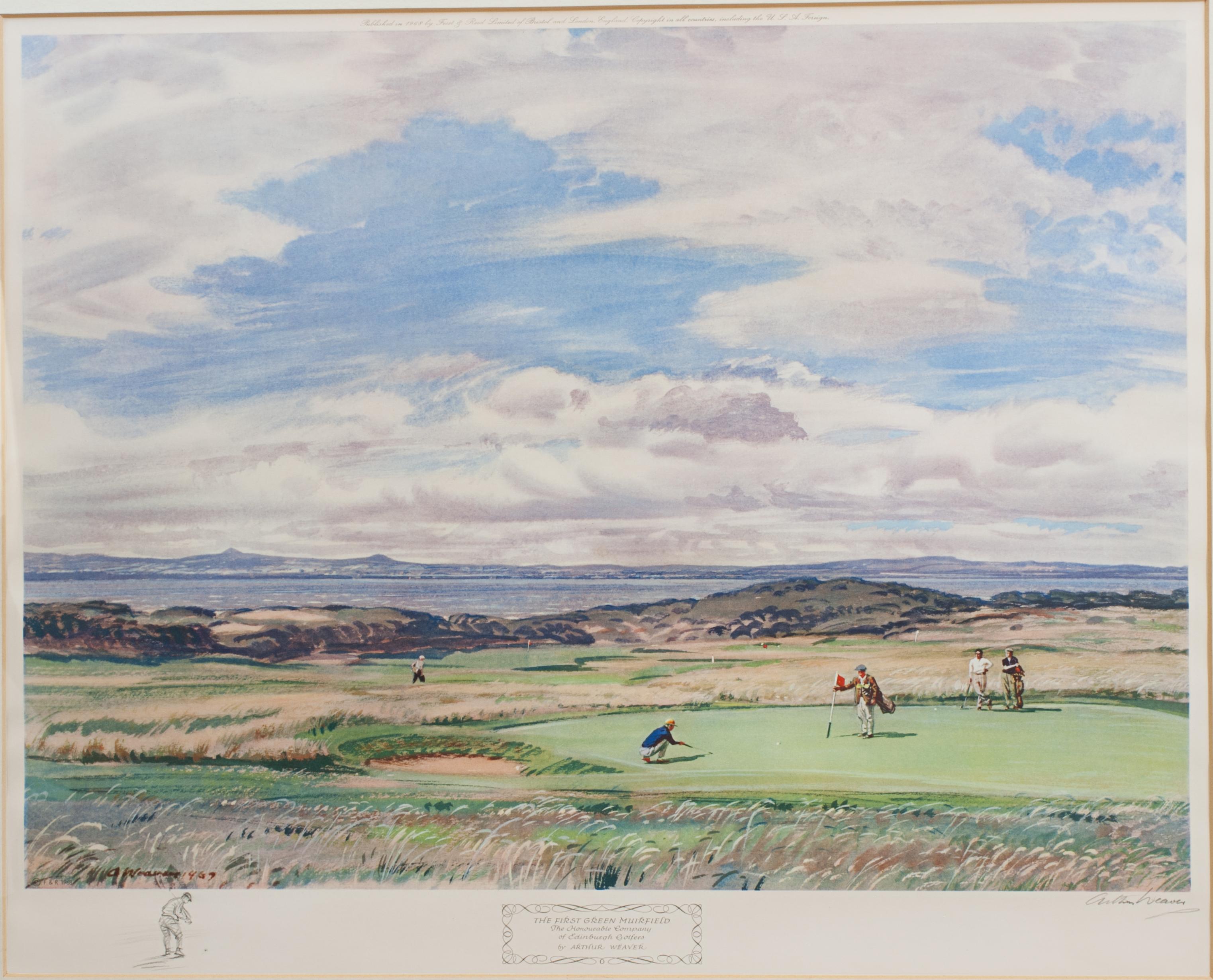 British Signed Arthur Weaver Golf Print, First Green Muirfield For Sale