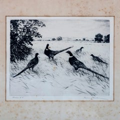 Signed Artist Proof Etching "Pheasants" by Hans Kleiber, Early 20th Century