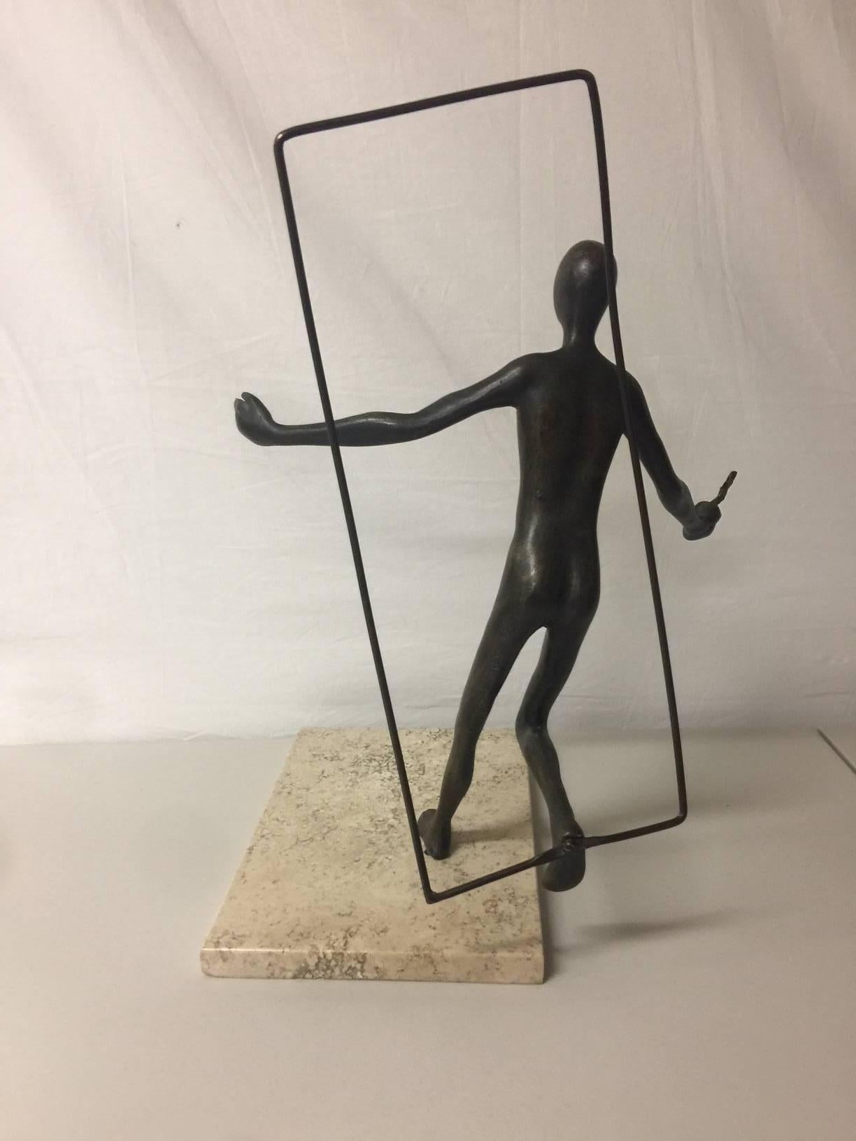 Mexican Signed Artist Proof Figurative Bronze on Travertine Base by Victor Salmones For Sale
