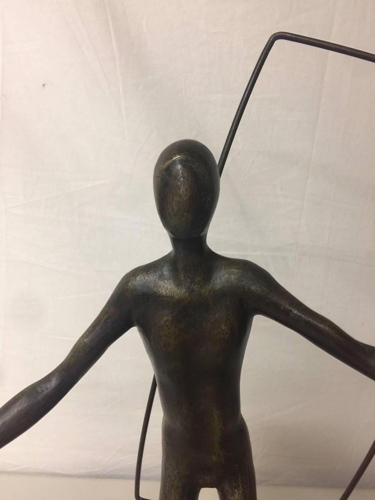 Signed Artist Proof Figurative Bronze on Travertine Base by Victor Salmones For Sale 1