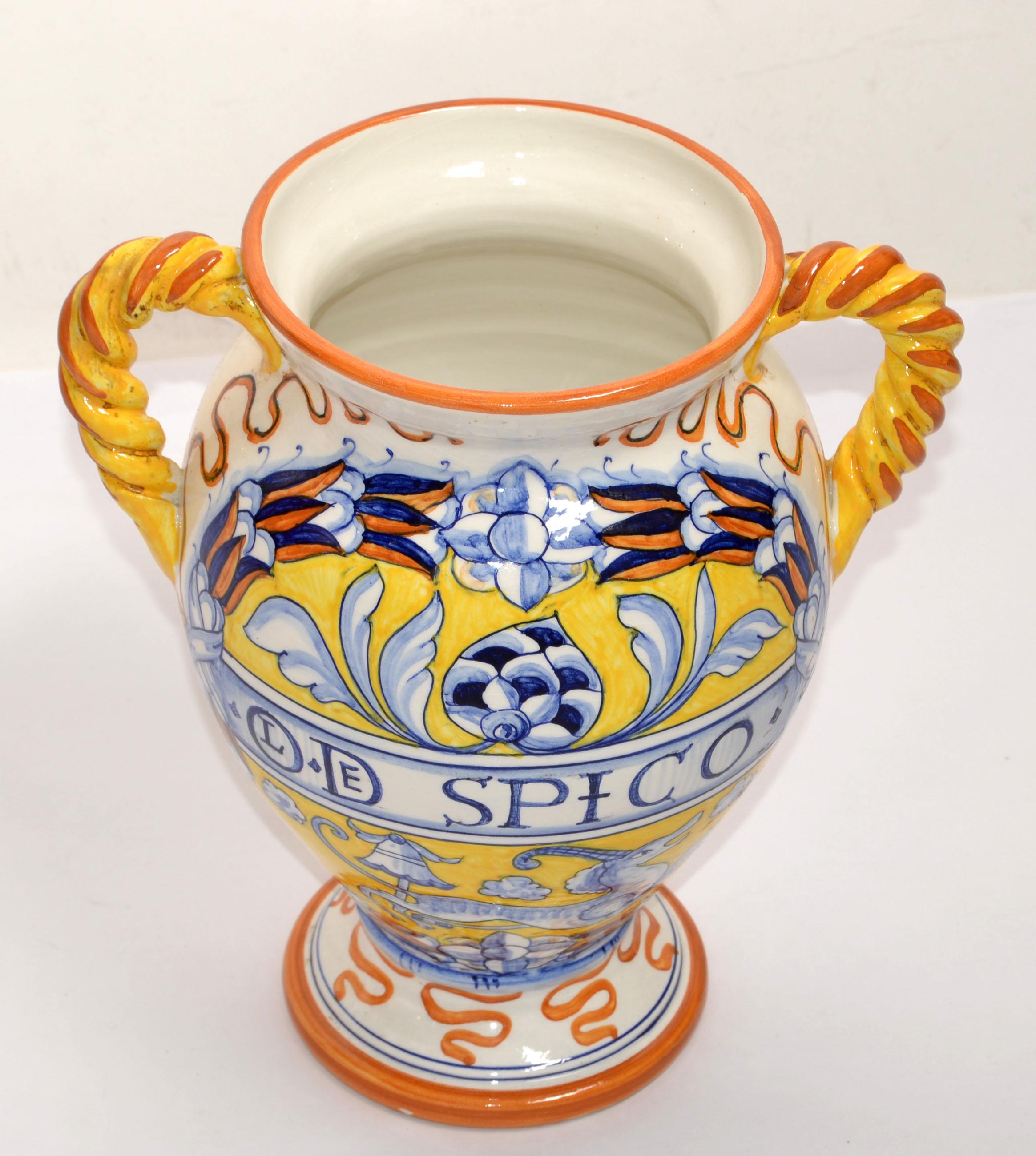 Mid-Century moderno Vaso in ceramica dipinto a mano firmato Artistica Pottery Mediterranean Folk Art Italia in vendita
