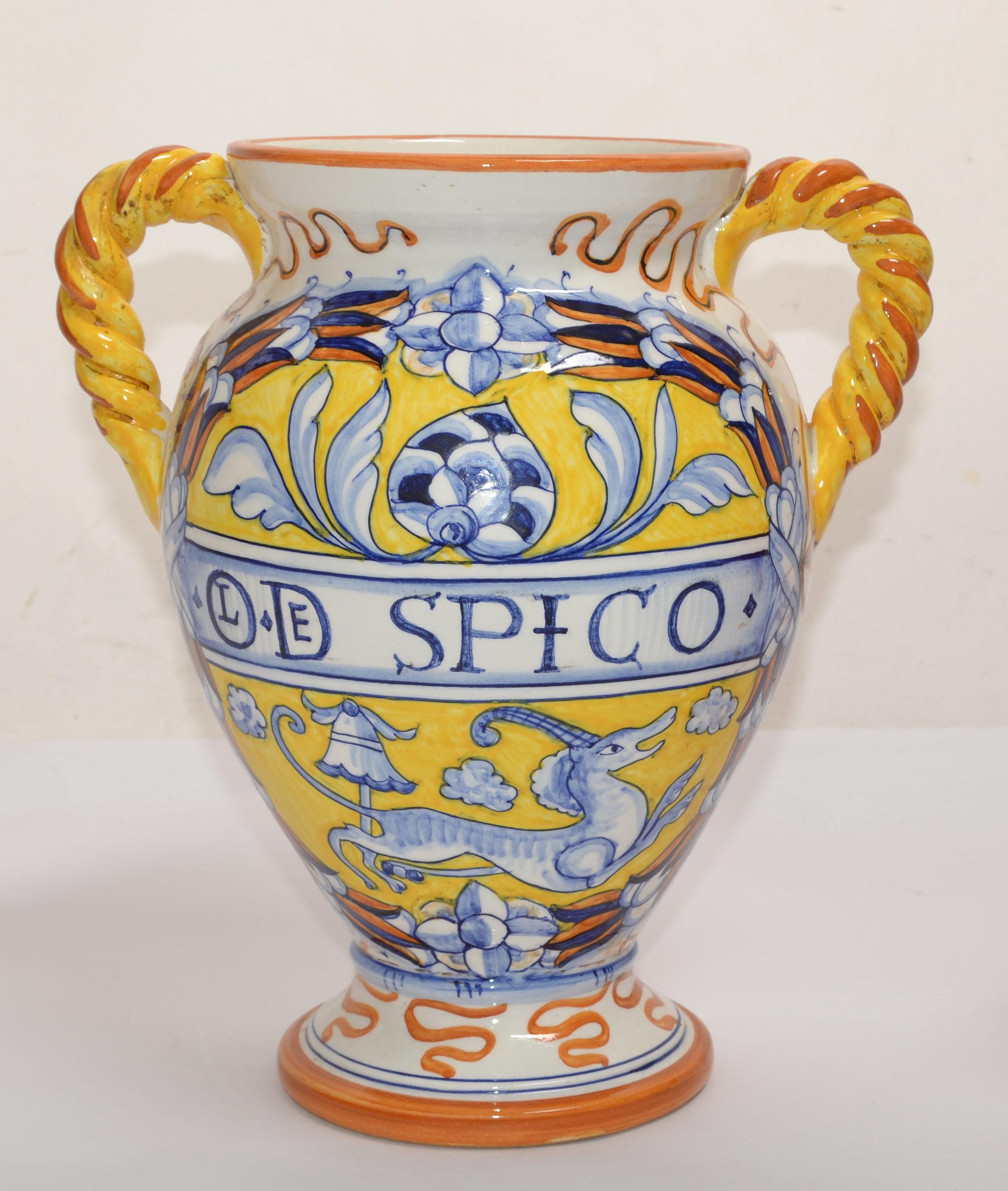 Fatto a mano Vaso in ceramica dipinto a mano firmato Artistica Pottery Mediterranean Folk Art Italia in vendita