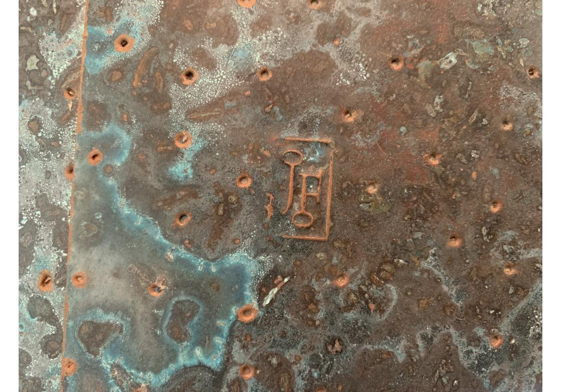 Signed Arts & Crafts Artisan Verdigris Copper Table Lamp en vente 6