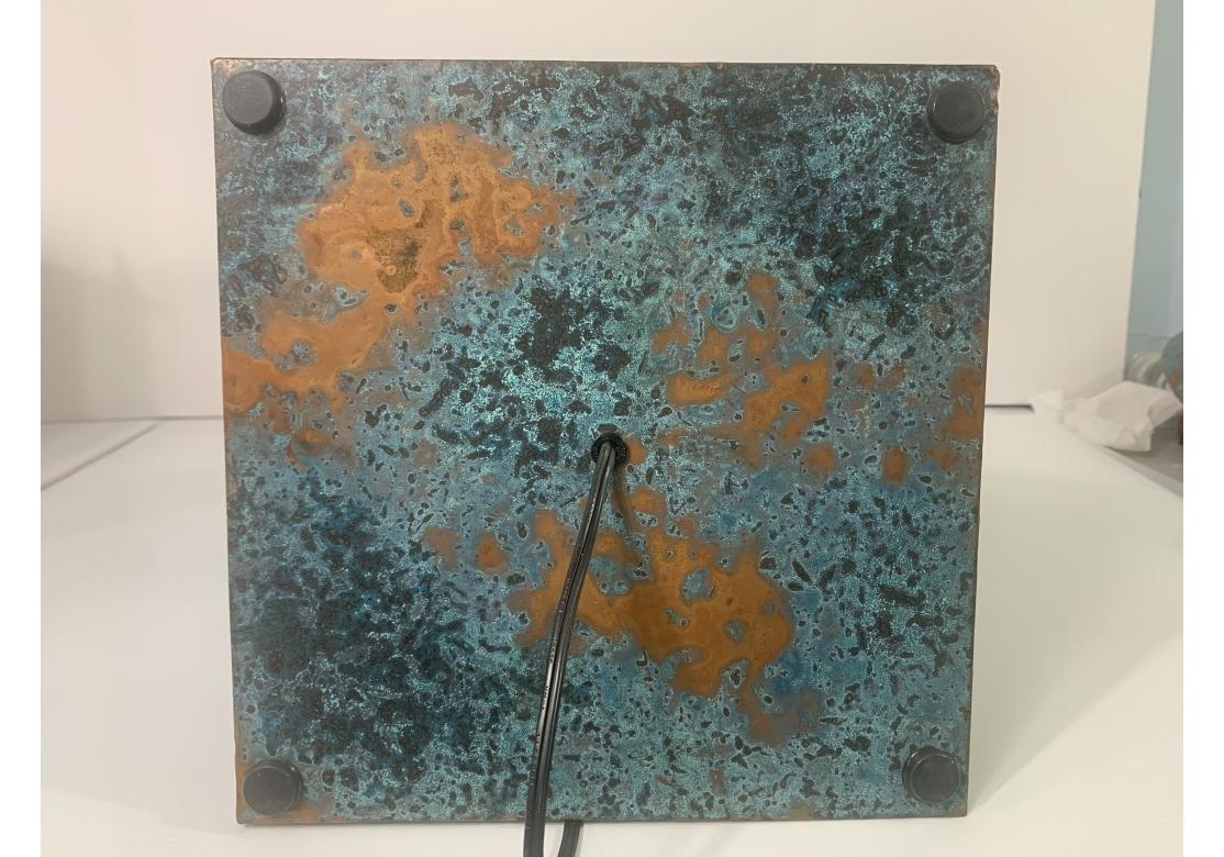 Signed Arts & Crafts Artisan Verdigris Copper Table Lamp en vente 9