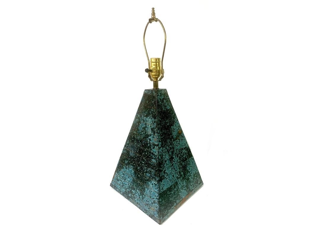 Américain Signed Arts & Crafts Artisan Verdigris Copper Table Lamp en vente