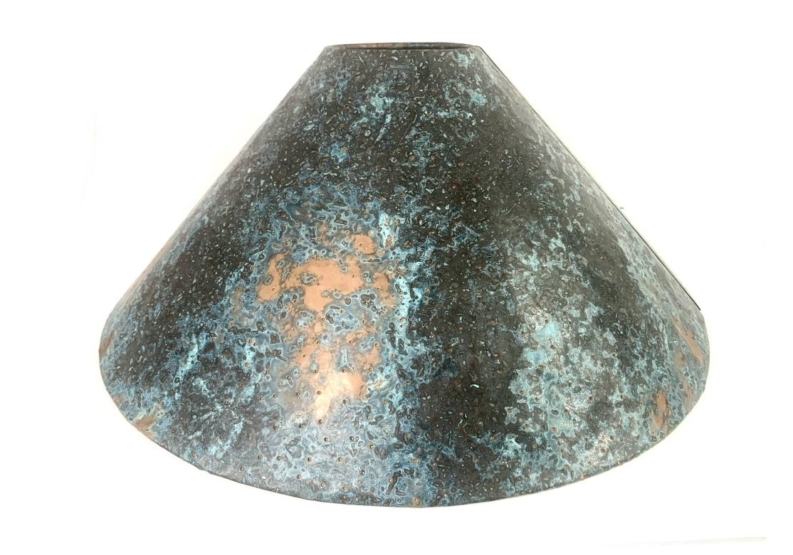 20ième siècle Signed Arts & Crafts Artisan Verdigris Copper Table Lamp en vente