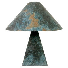 Signed Arts & Crafts Artisan Verdigris Copper Table Lamp