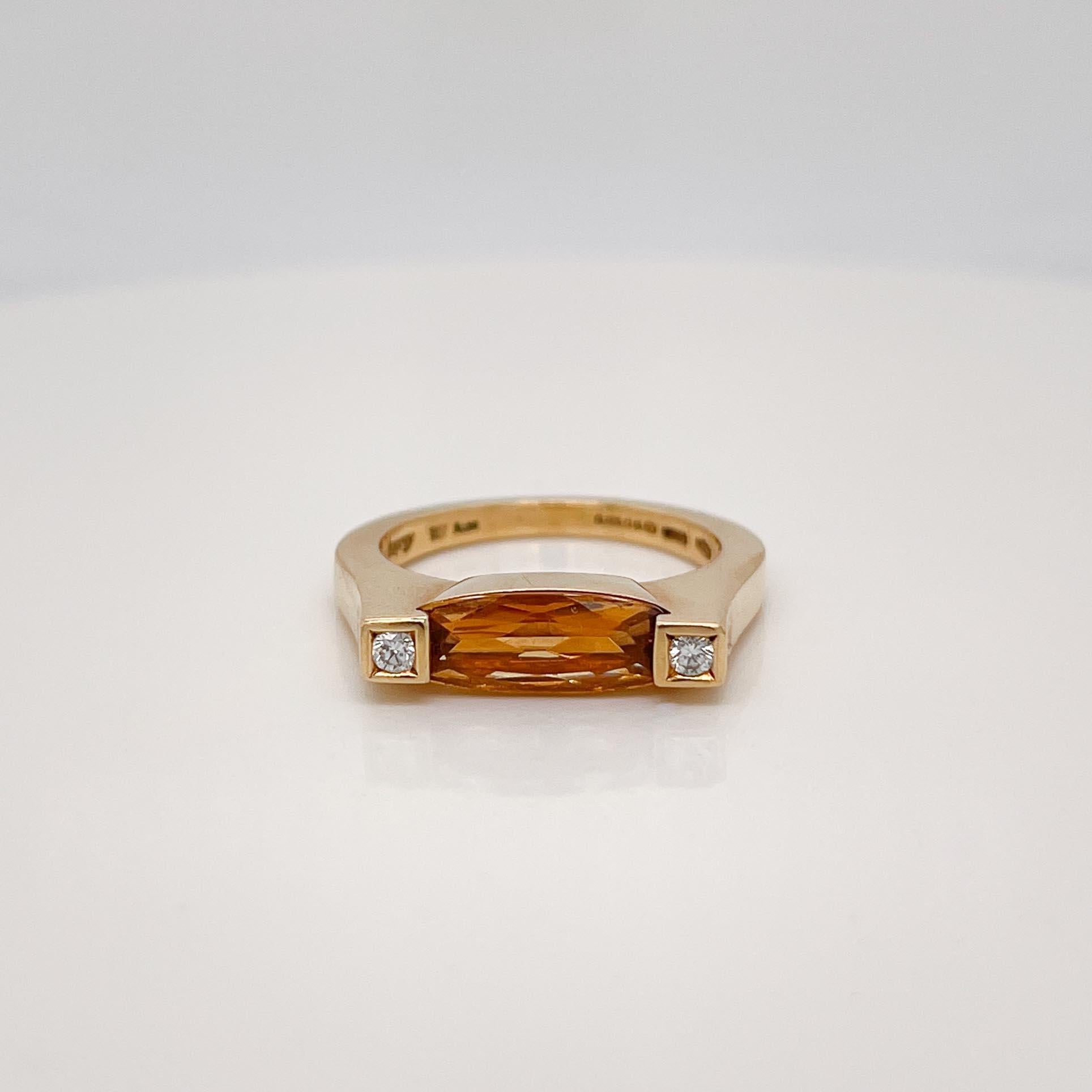 Anillo de cóctel modernista de oro de 18 quilates, citrino y diamantes firmado por Asprey Corte redondo en venta