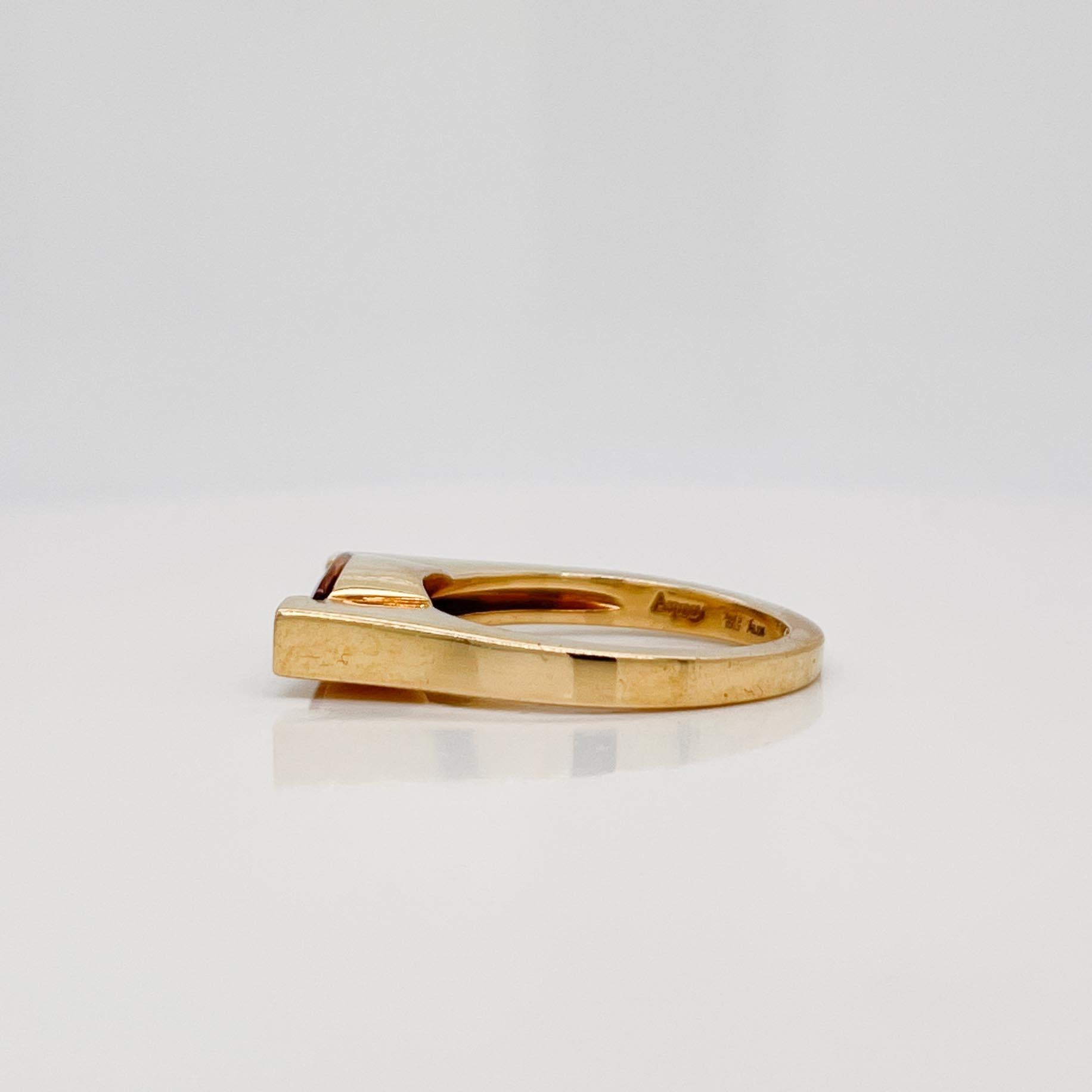 Round Cut Signed Asprey 18 Karat Gold, Citrine & Diamond Modernist Cocktail Ring For Sale