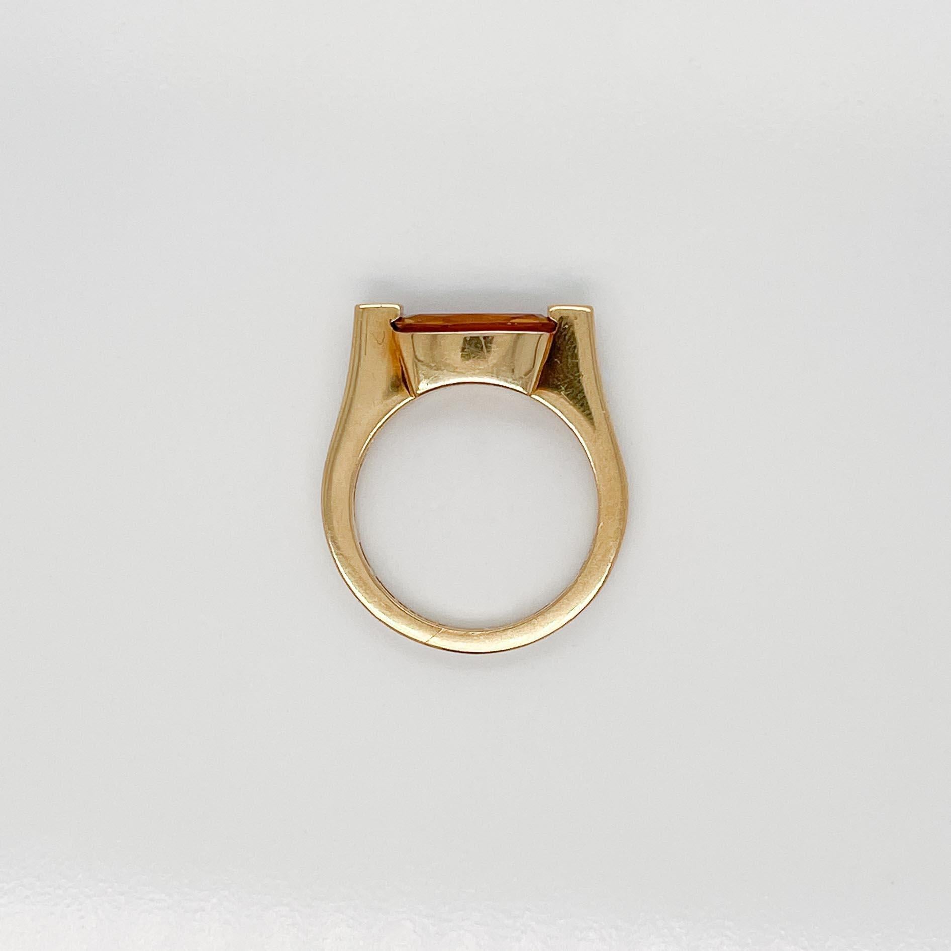 Signed Asprey 18 Karat Gold, Citrine & Diamond Modernist Cocktail Ring For Sale 1