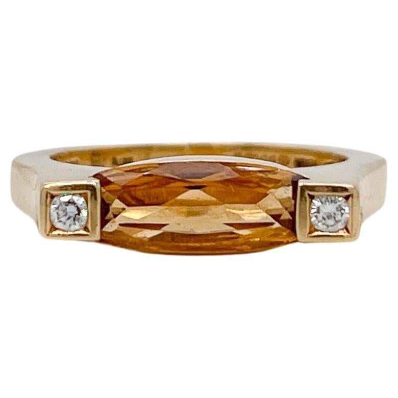 Signed Asprey 18 Karat Gold, Citrine & Diamond Modernist Cocktail Ring For Sale