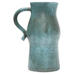 Signed Atelier Accolay Tall Blue Ceramic Milk Pitcher, France, circa 1960s