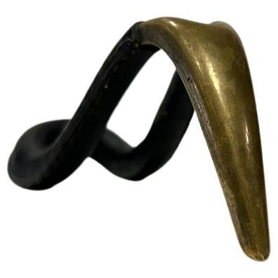 Auböck brass and leather pipe holder, signed, 1950 Vienna Austria.
