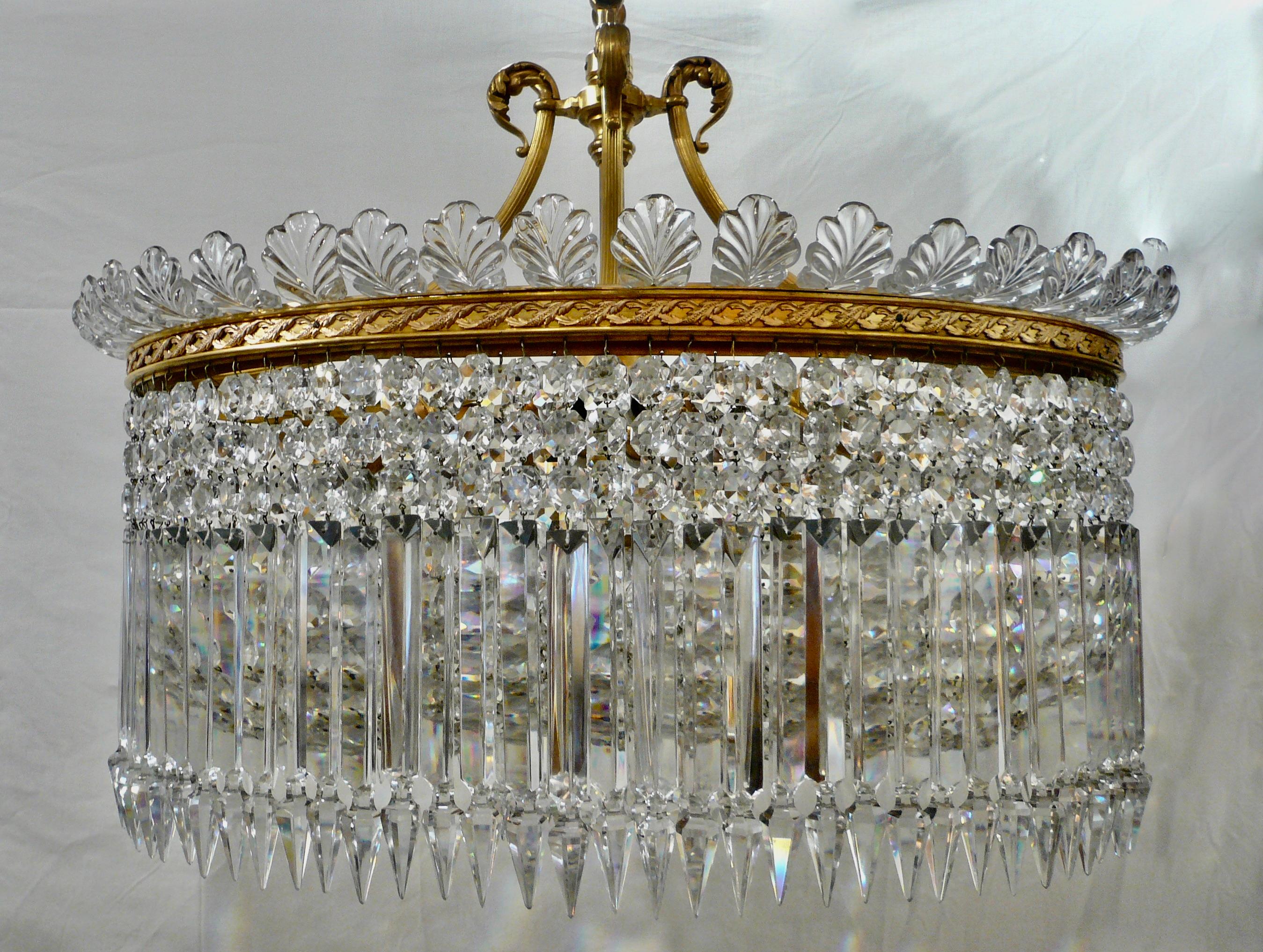 Signed Baccarat Crinoline Gilt Bronze and Crystal Oval Chandelier In Good Condition For Sale In Pittsburgh, PA