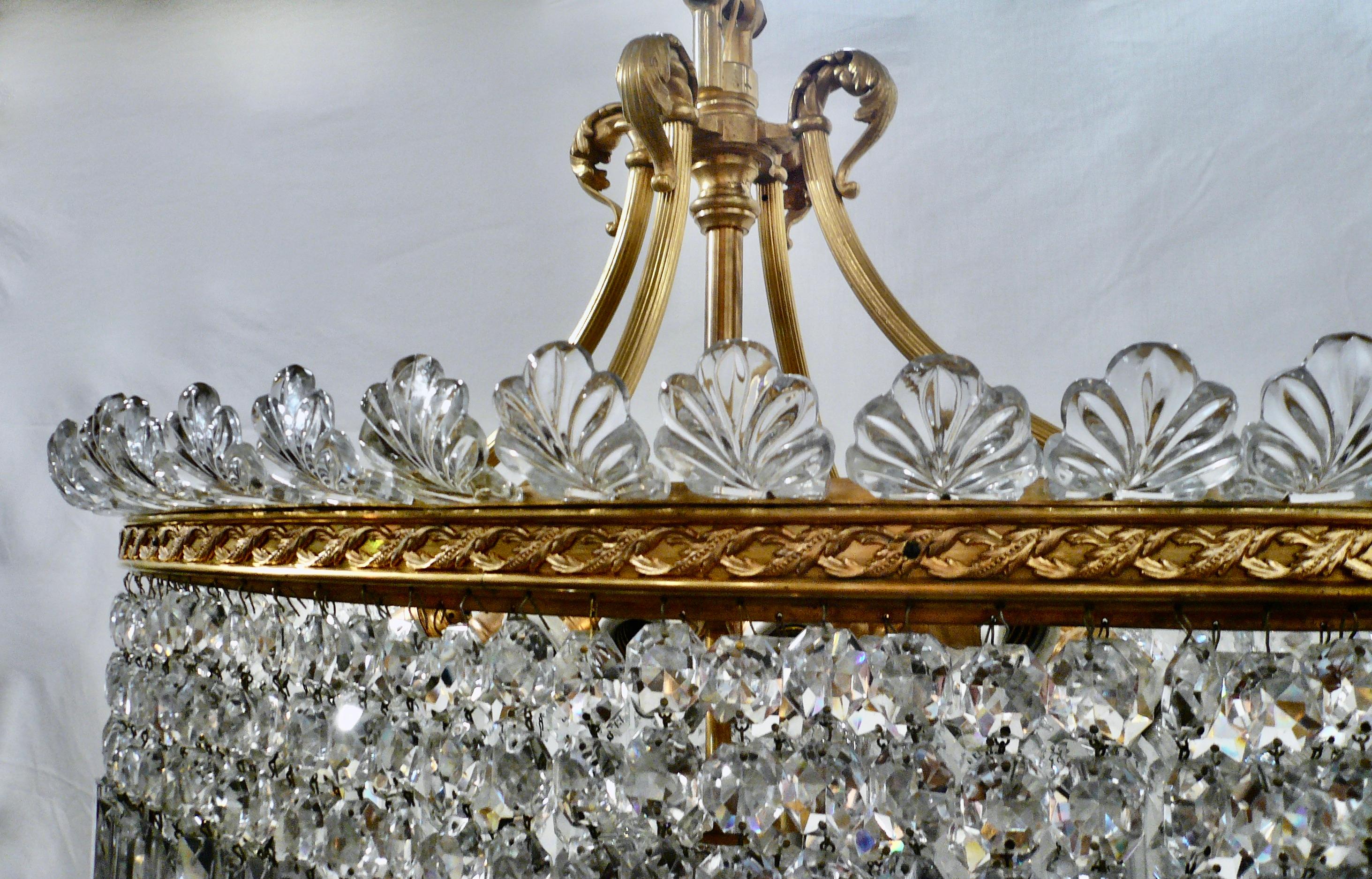 20th Century Signed Baccarat Crinoline Gilt Bronze and Crystal Oval Chandelier For Sale