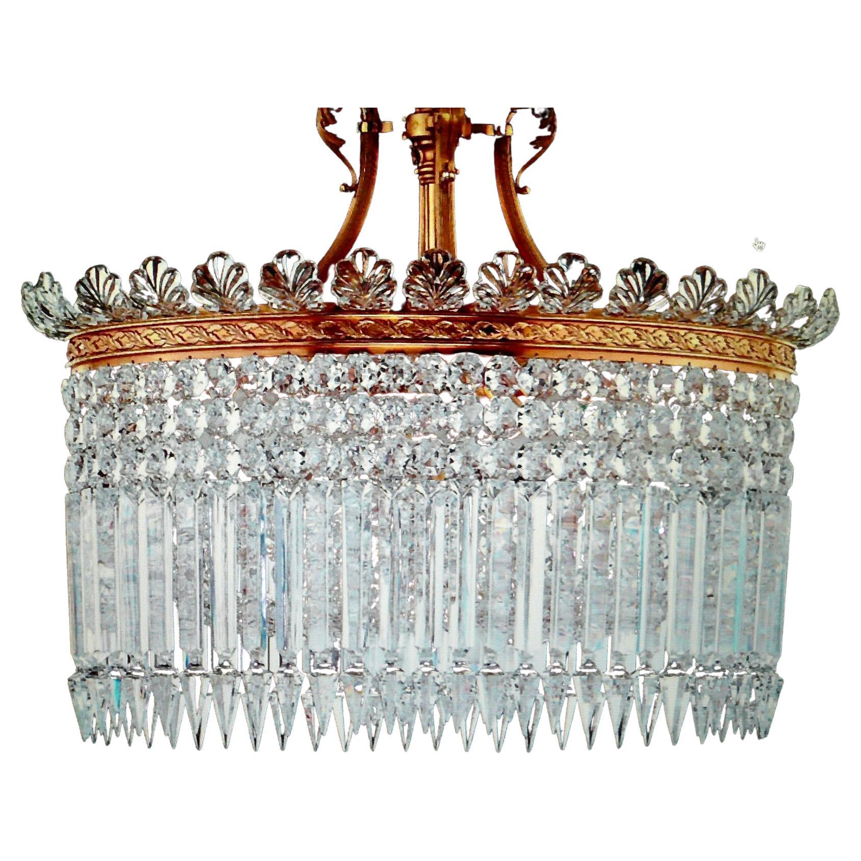 Signed Baccarat Crinoline Gilt Bronze and Crystal Oval Chandelier For Sale