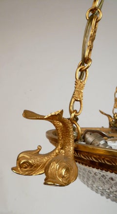 Signed Baccarat Crystal and Gilt Bronze Pendant Chandelier
