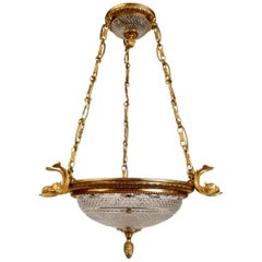Signed Baccarat Crystal and Gilt Bronze Pendant Chandelier