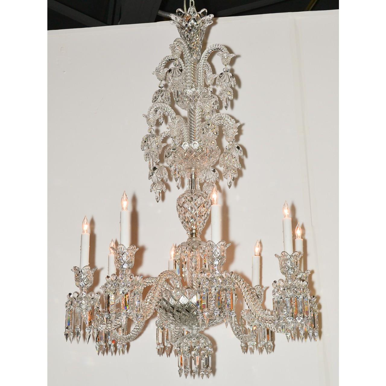 Carved Signed Baccarat Cut Crystal Chandelier, circa 1900