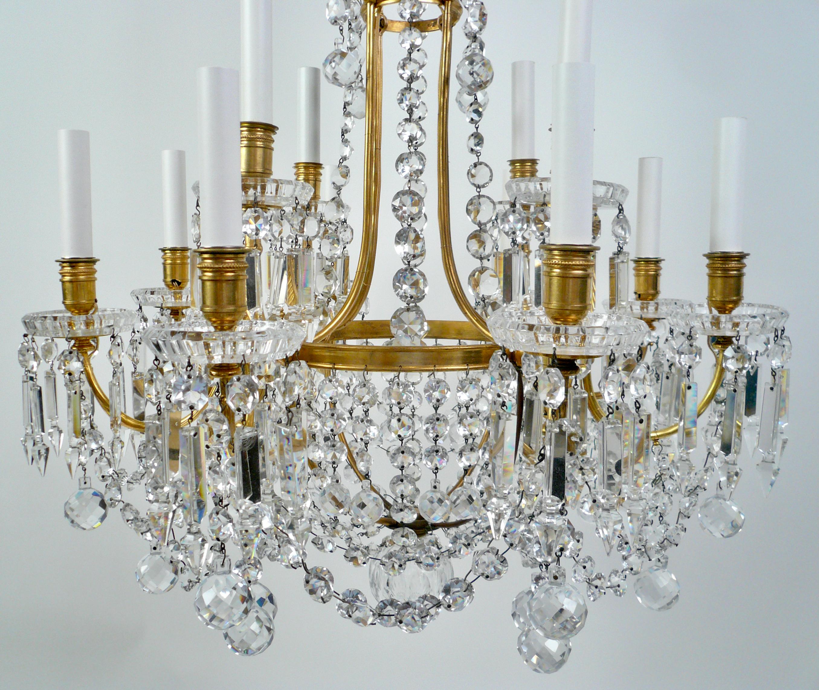 Signed Baccarat Gilt Bronze and Crystal 12 Light Chandelier, circa 1890 For Sale 4