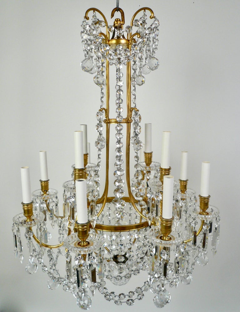 Signed Baccarat Gilt Bronze and Crystal 12 Light Chandelier, circa 1890 For Sale 7