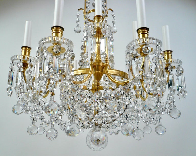 French Signed Baccarat Gilt Bronze and Crystal 12 Light Chandelier, circa 1890 For Sale
