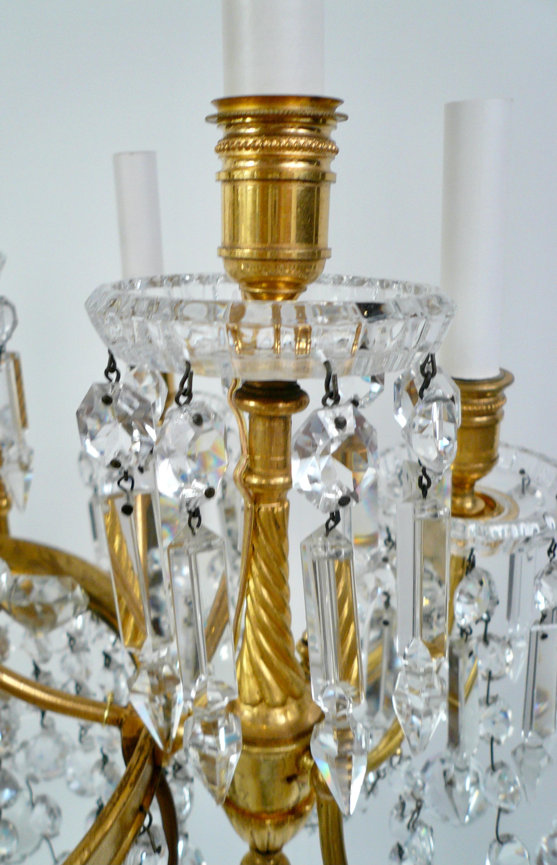 Faceted Signed Baccarat Gilt Bronze and Crystal 12 Light Chandelier, circa 1890 For Sale