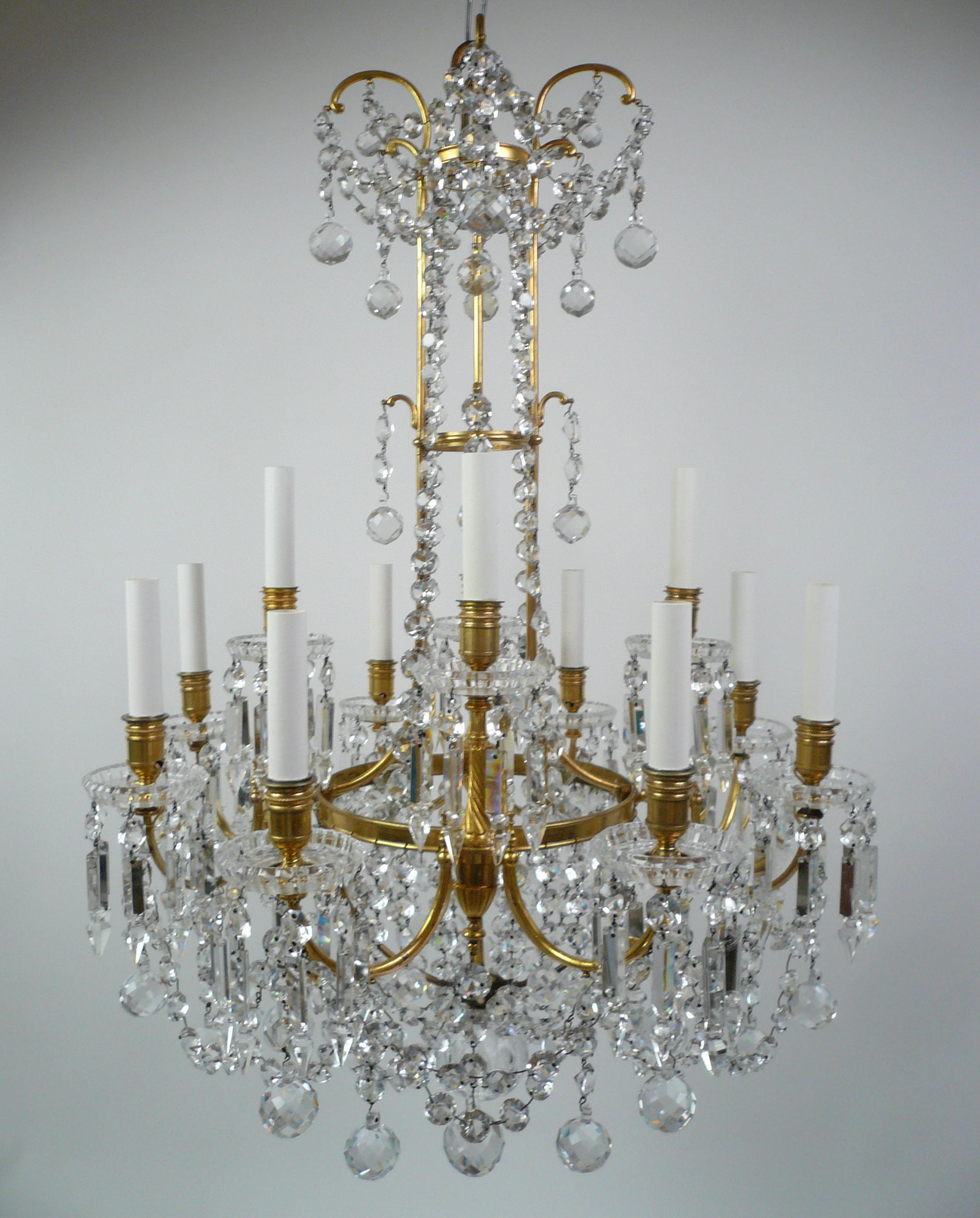 19th Century Signed Baccarat Gilt Bronze and Crystal 12 Light Chandelier, circa 1890 For Sale