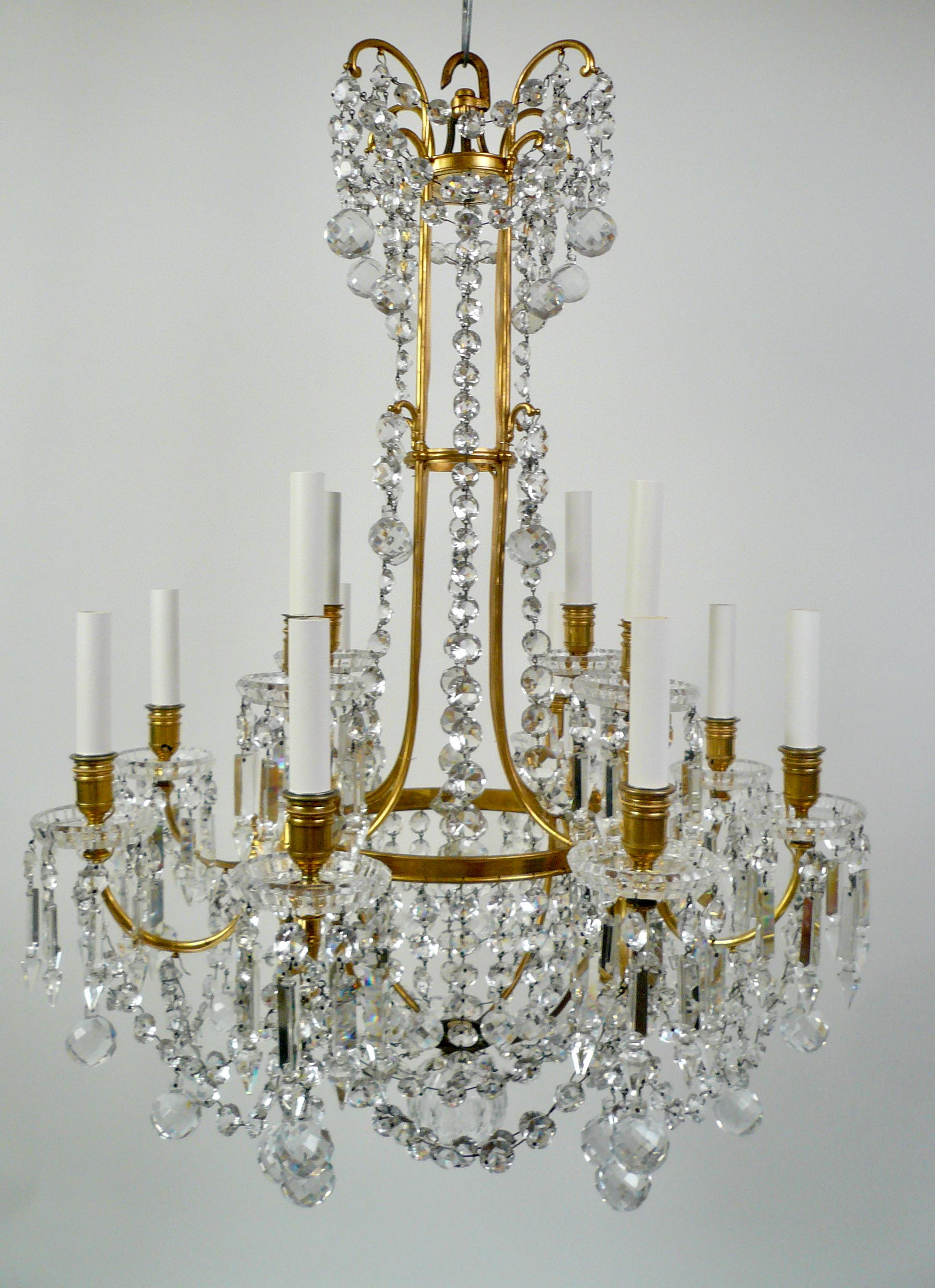 Signed Baccarat Gilt Bronze and Crystal 12 Light Chandelier, circa 1890 For Sale 2