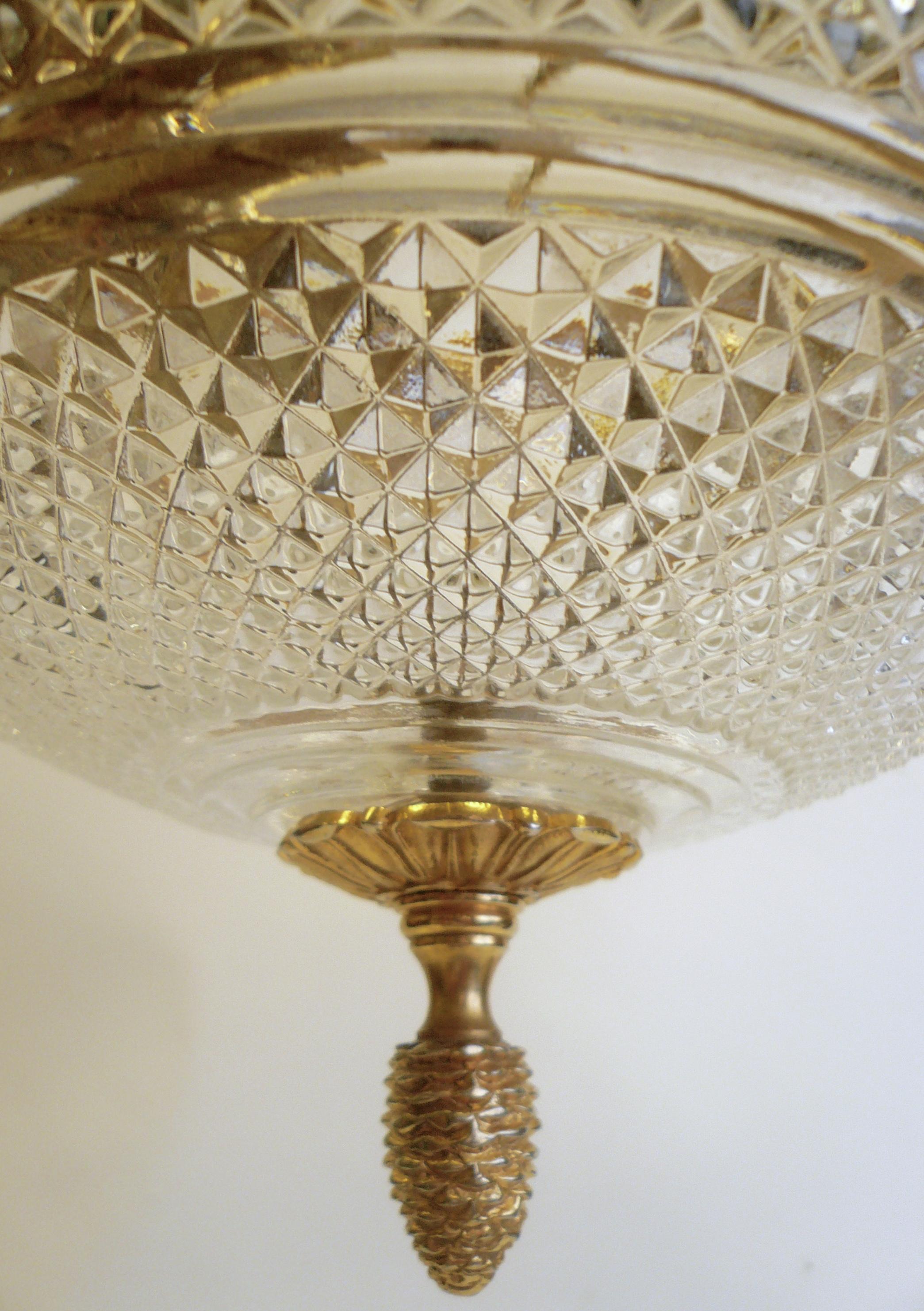 Signed Baccarat Gilt Bronze and Crystal Pendant Chandelier In Good Condition In Pittsburgh, PA