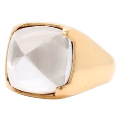 Signed Baccarat Medicis 18K Gold & Sugarloaf Glass Cabochon Cocktail Ring