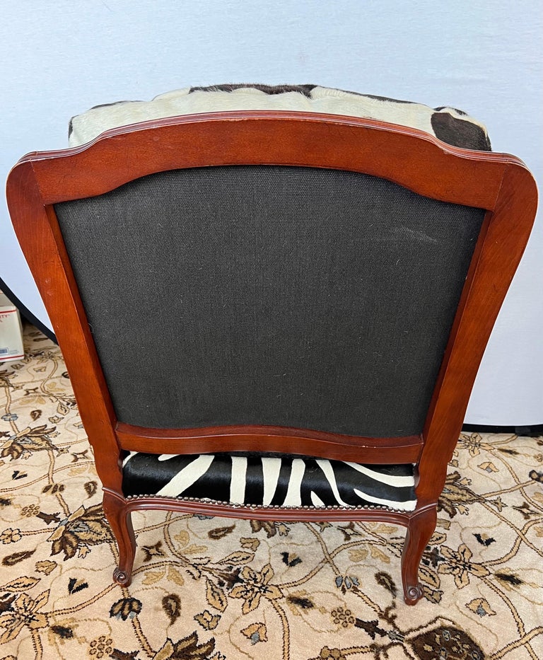 Baker Furniture Mahogany Bergere Chair Newly Upholstered in Calfskin Zebra Print For Sale 3