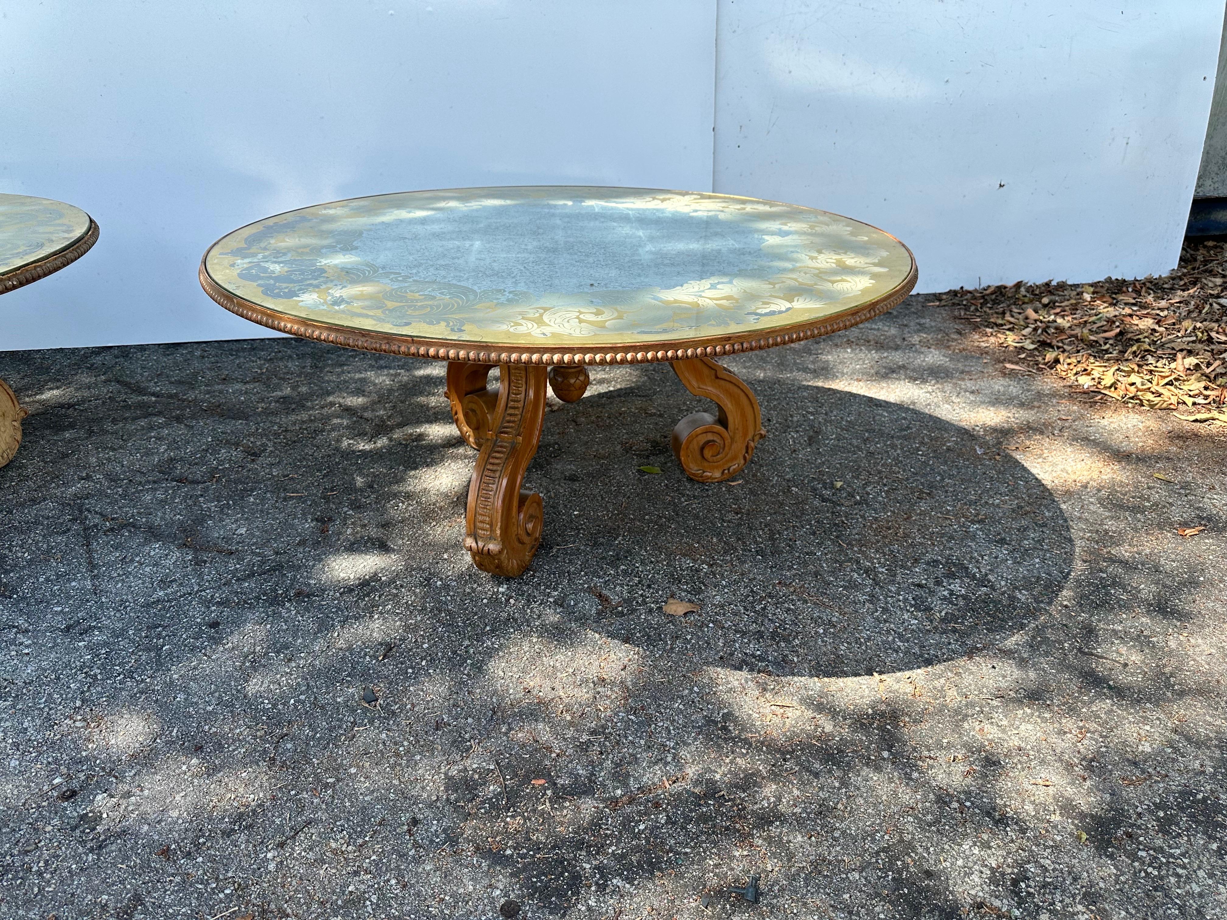 American Signed Baker Furniture Verre Eglomisé pair of tables  For Sale