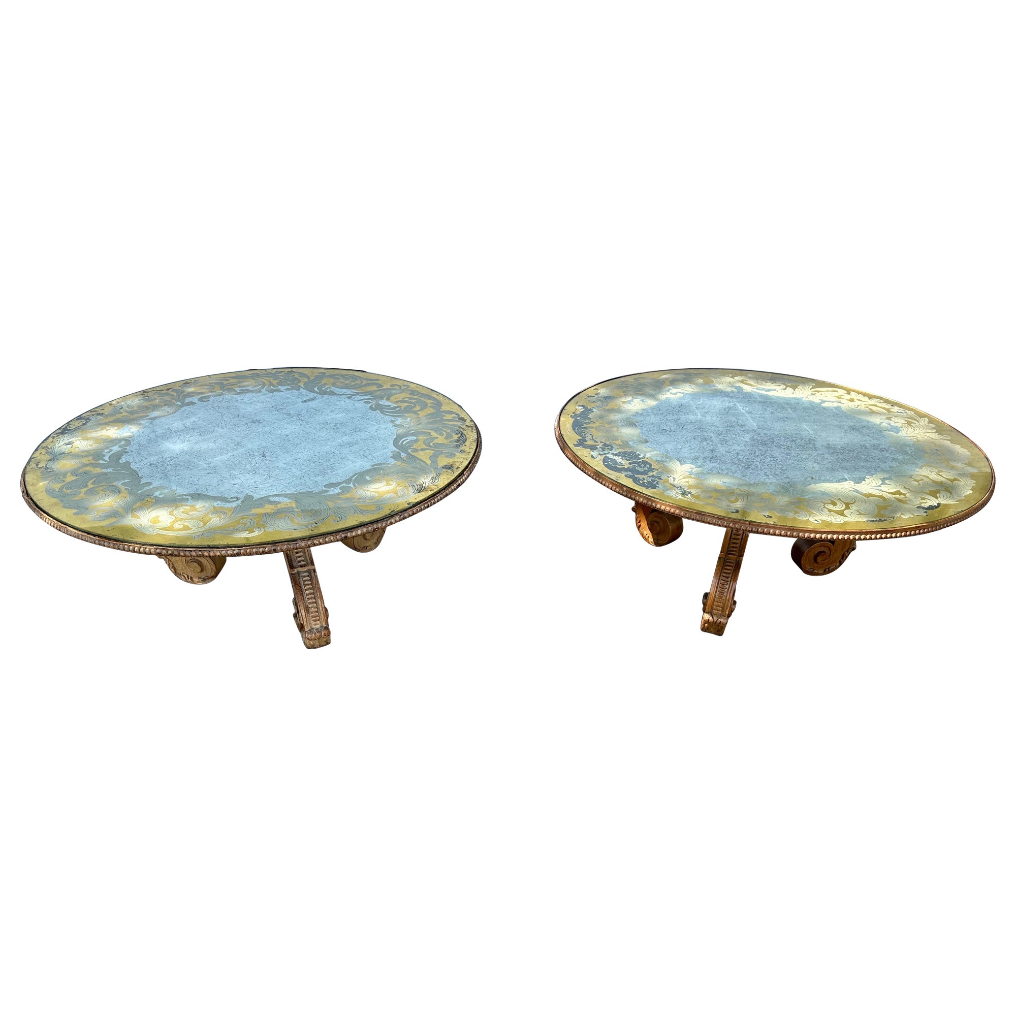 Signed Baker Furniture Verre Eglomisé pair of tables For Sale