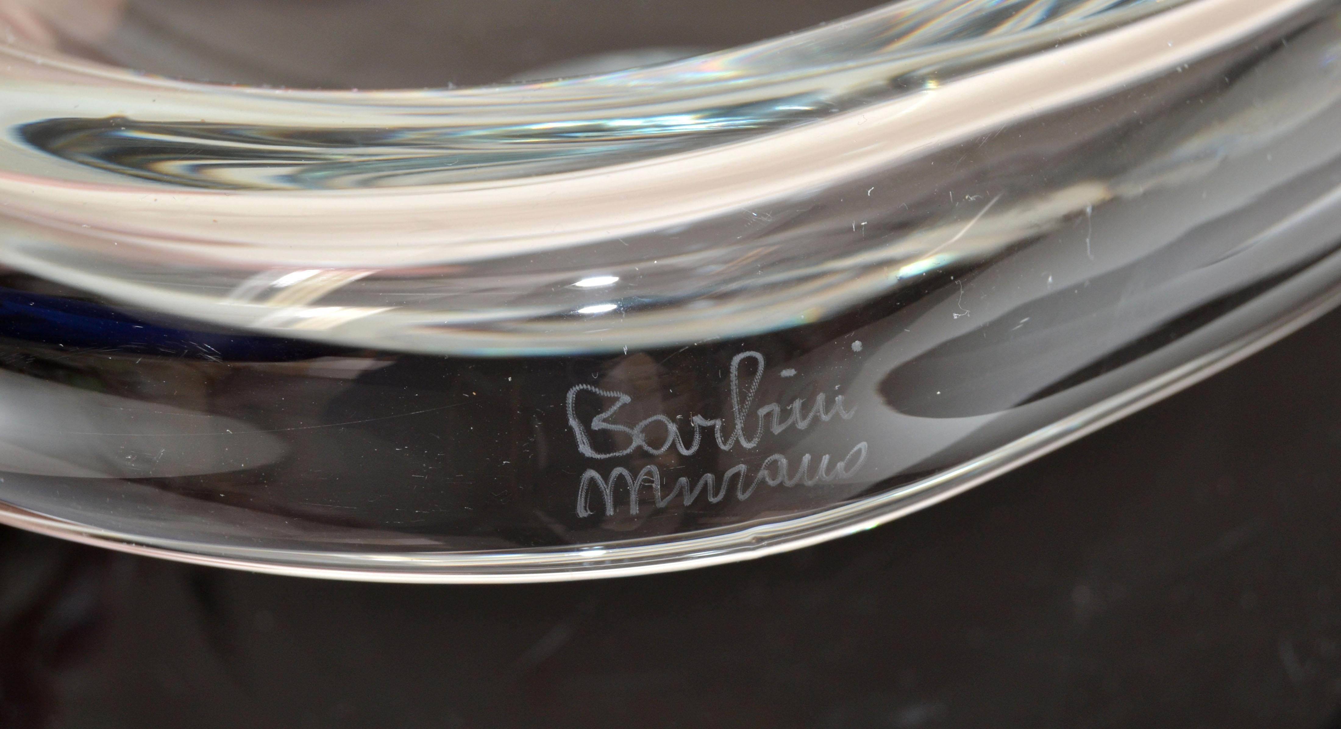 Signed Barbini Murano Freeform Blown Transparent Art Glass Bowl, Catchall Italy For Sale 2