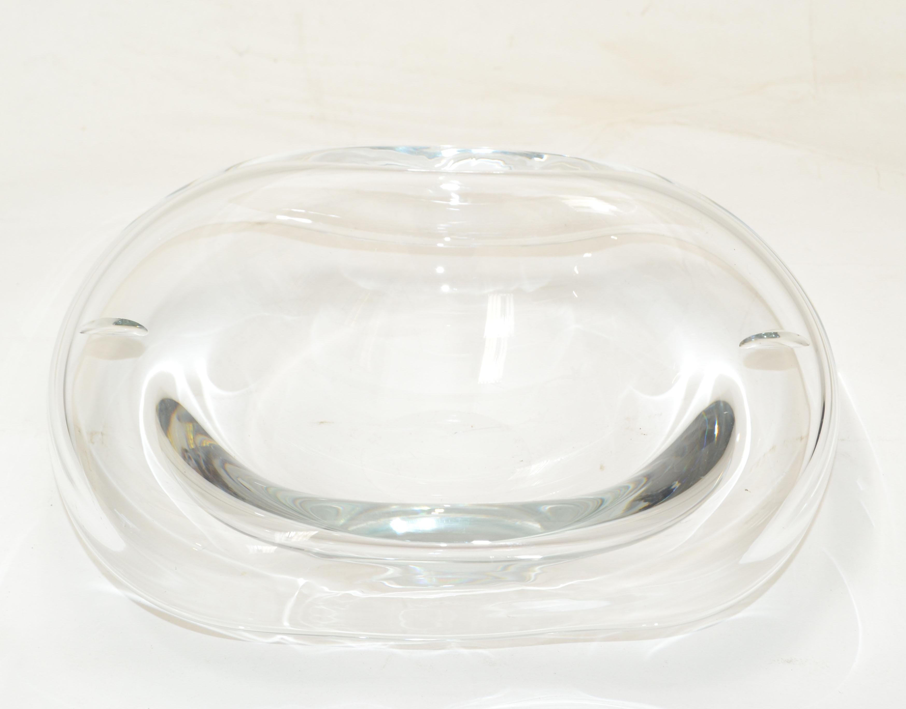 Mid-Century Modern Signé Barbini Murano Freeform Blown Transparent Art Glass Bowl, Catchall Italie en vente