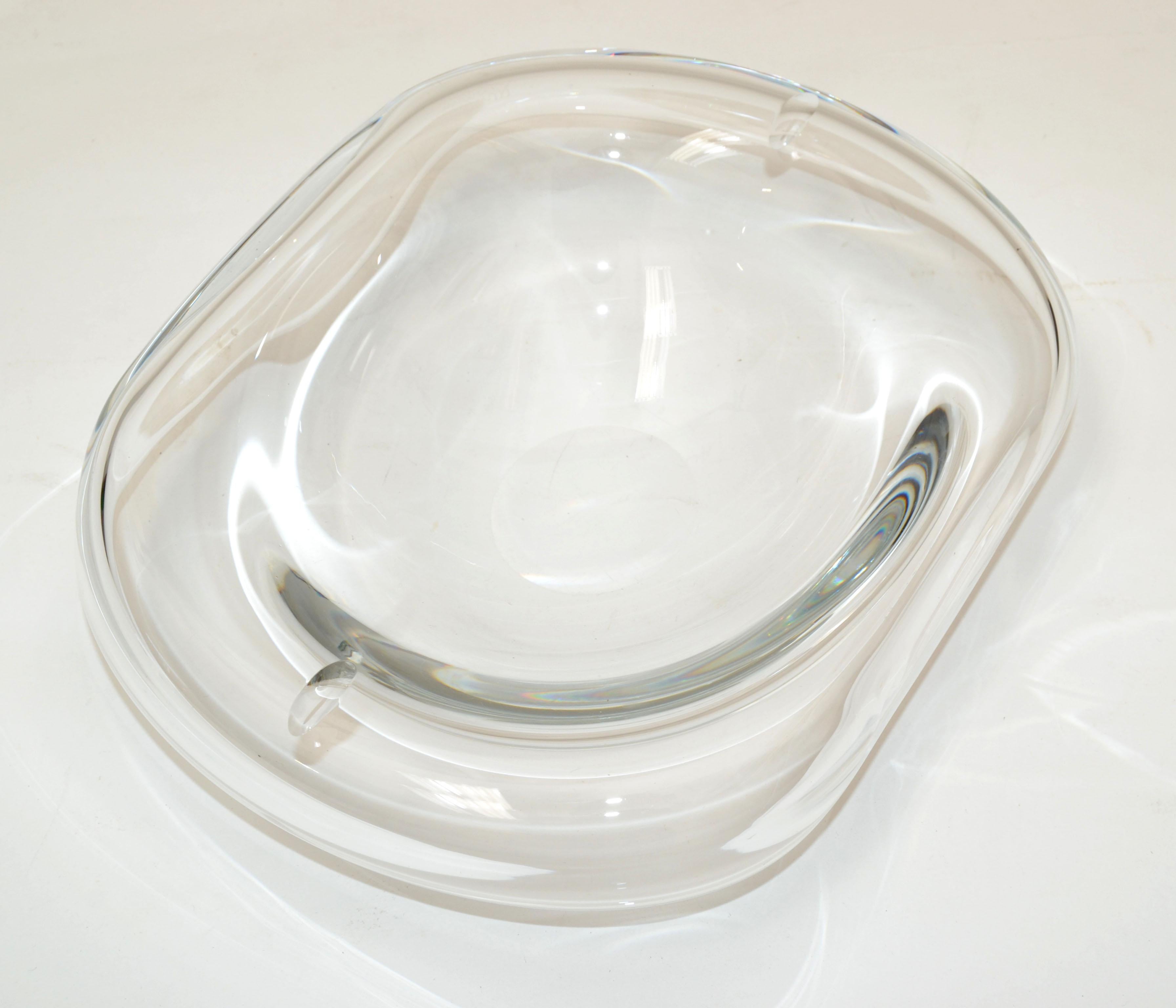Italian Signed Barbini Murano Freeform Blown Transparent Art Glass Bowl, Catchall Italy For Sale