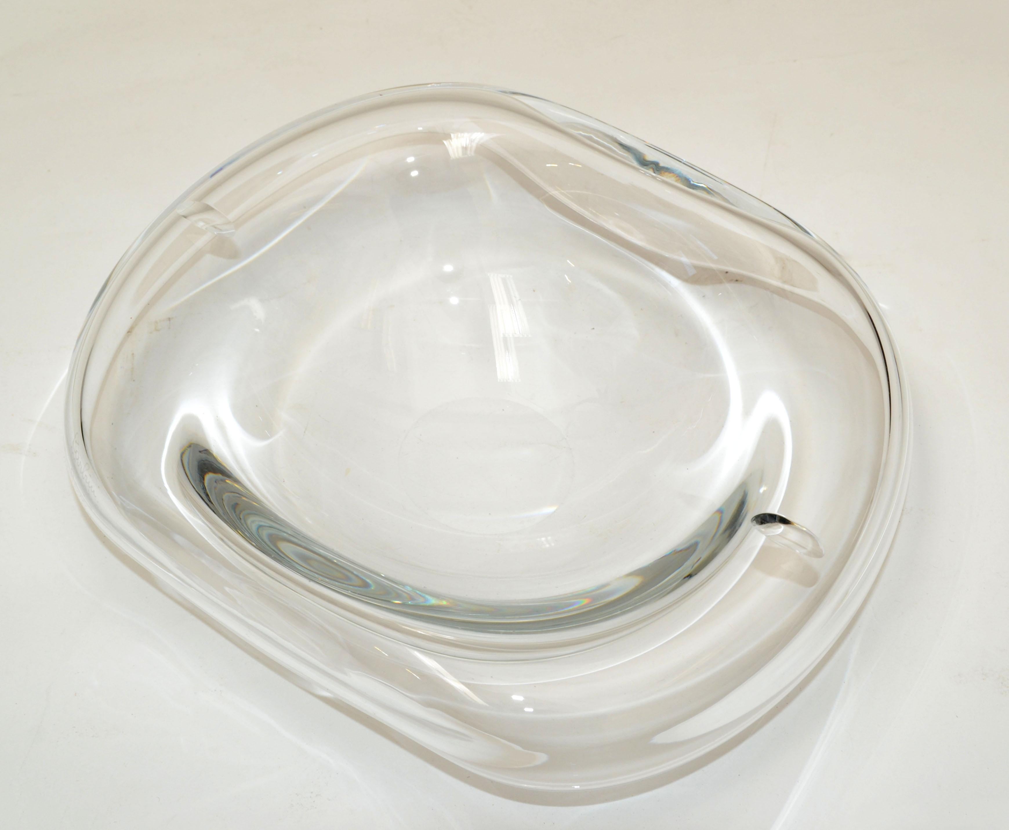 Hand-Crafted Signed Barbini Murano Freeform Blown Transparent Art Glass Bowl, Catchall Italy For Sale