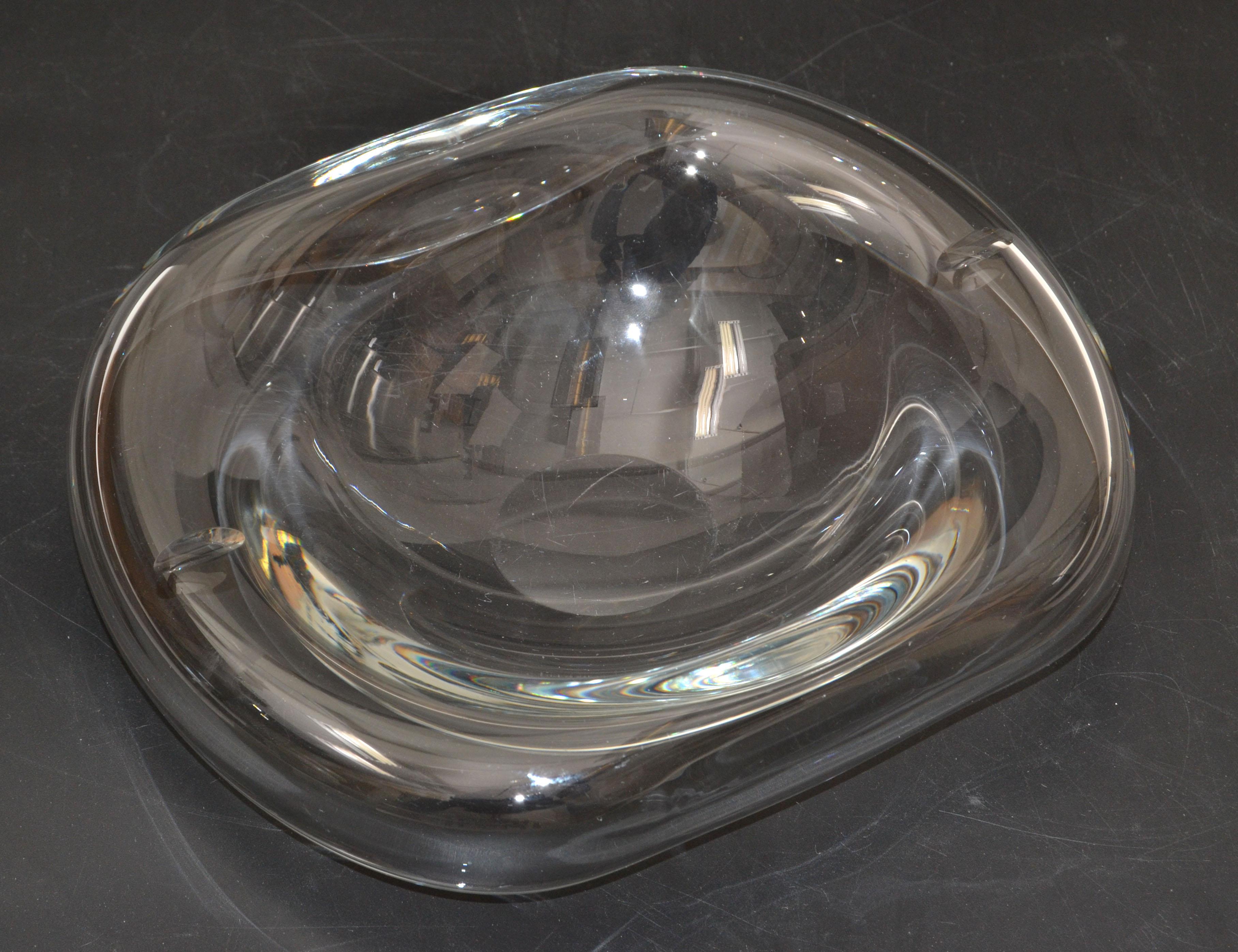 Verre de Murano Signé Barbini Murano Freeform Blown Transparent Art Glass Bowl, Catchall Italie en vente
