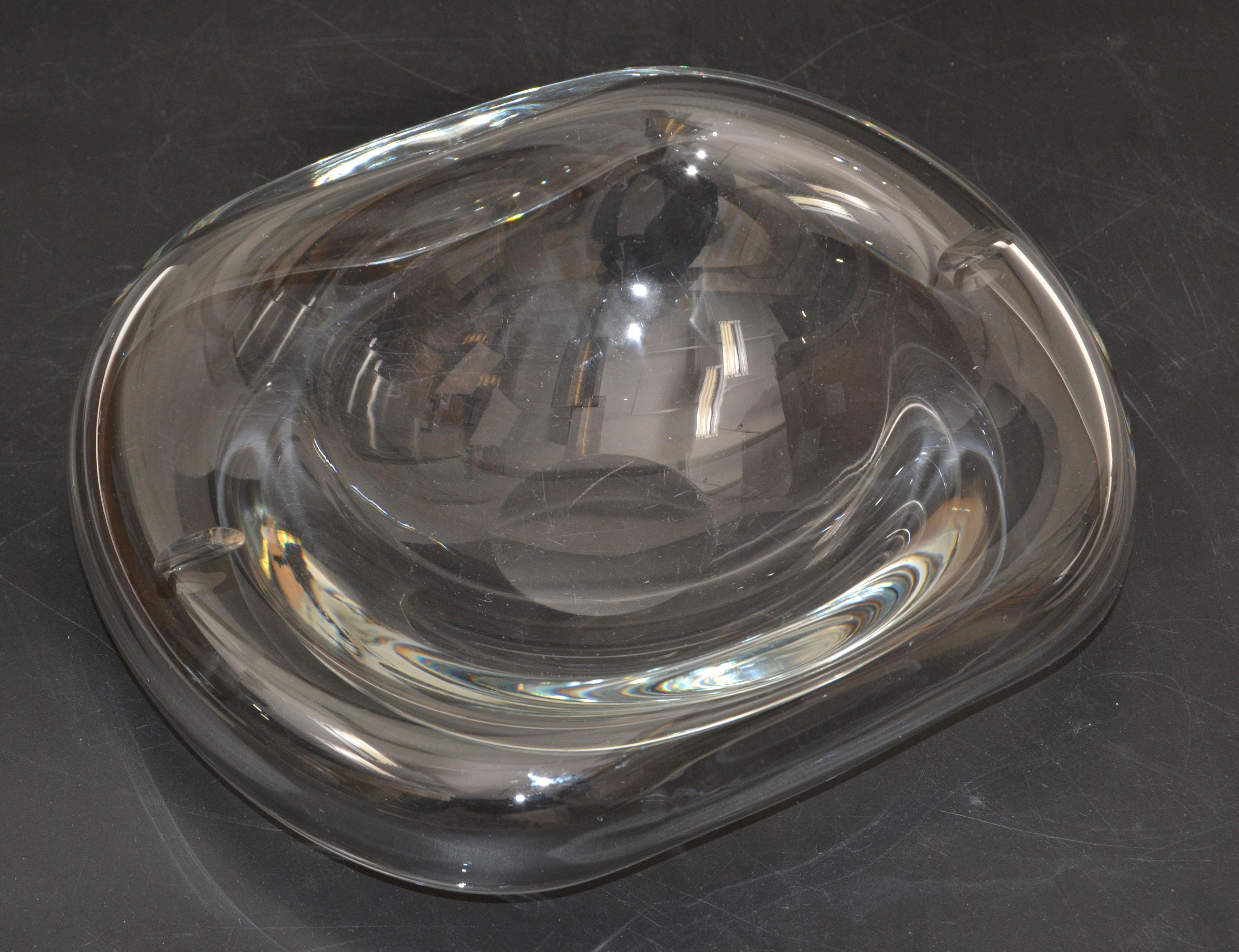 Cuenco de cristal artístico transparente soplado de Murano de forma libre firmado Barbini, Catchall Italia Vidrio soplado en venta