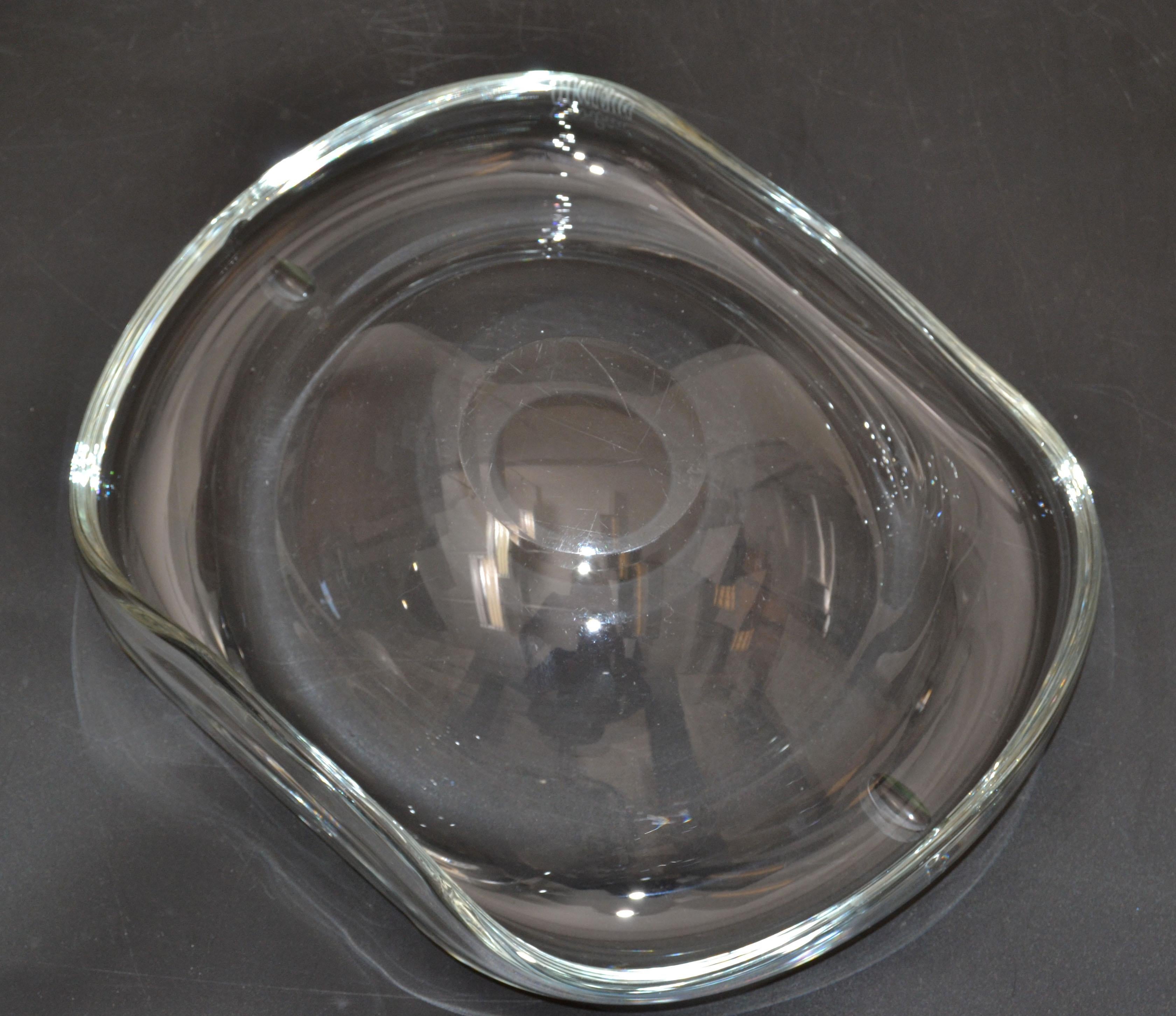 Signed Barbini Murano Freeform Blown Transparent Art Glass Bowl, Catchall Italy For Sale 1