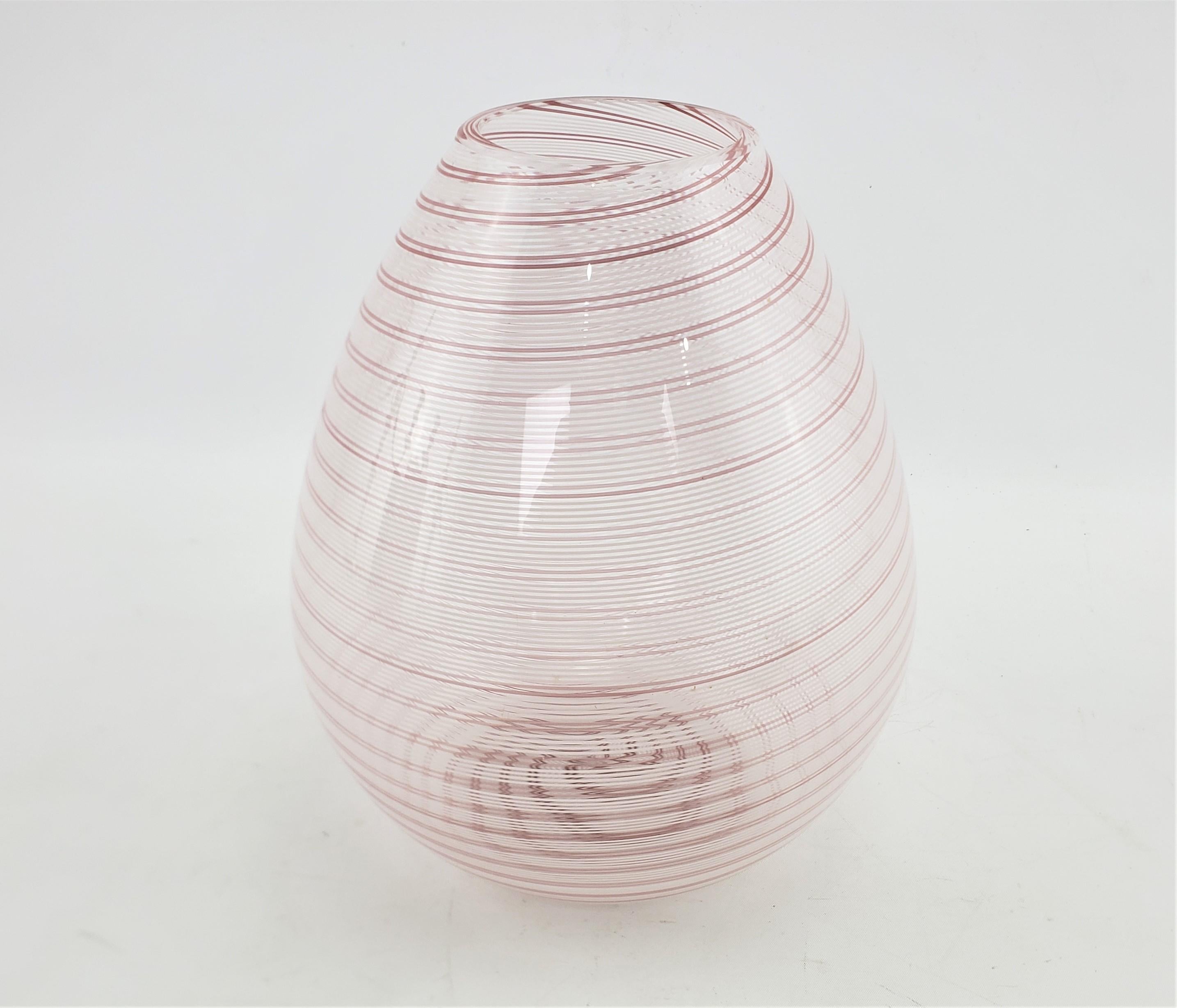 Mid-Century Modern Signed Barovier & Toso Mid-Century Murano Art Glass Candy Cane Ribbon Vase For Sale