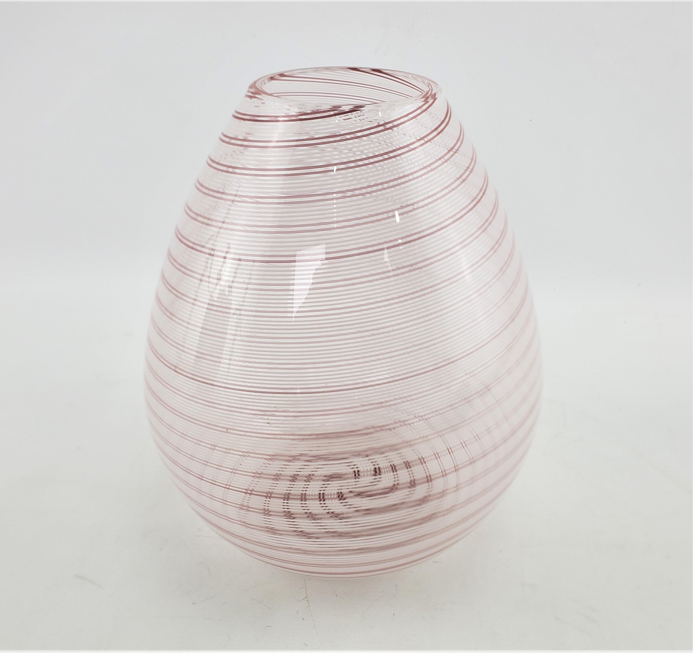 Italian Signed Barovier & Toso Mid-Century Murano Art Glass Candy Cane Ribbon Vase For Sale