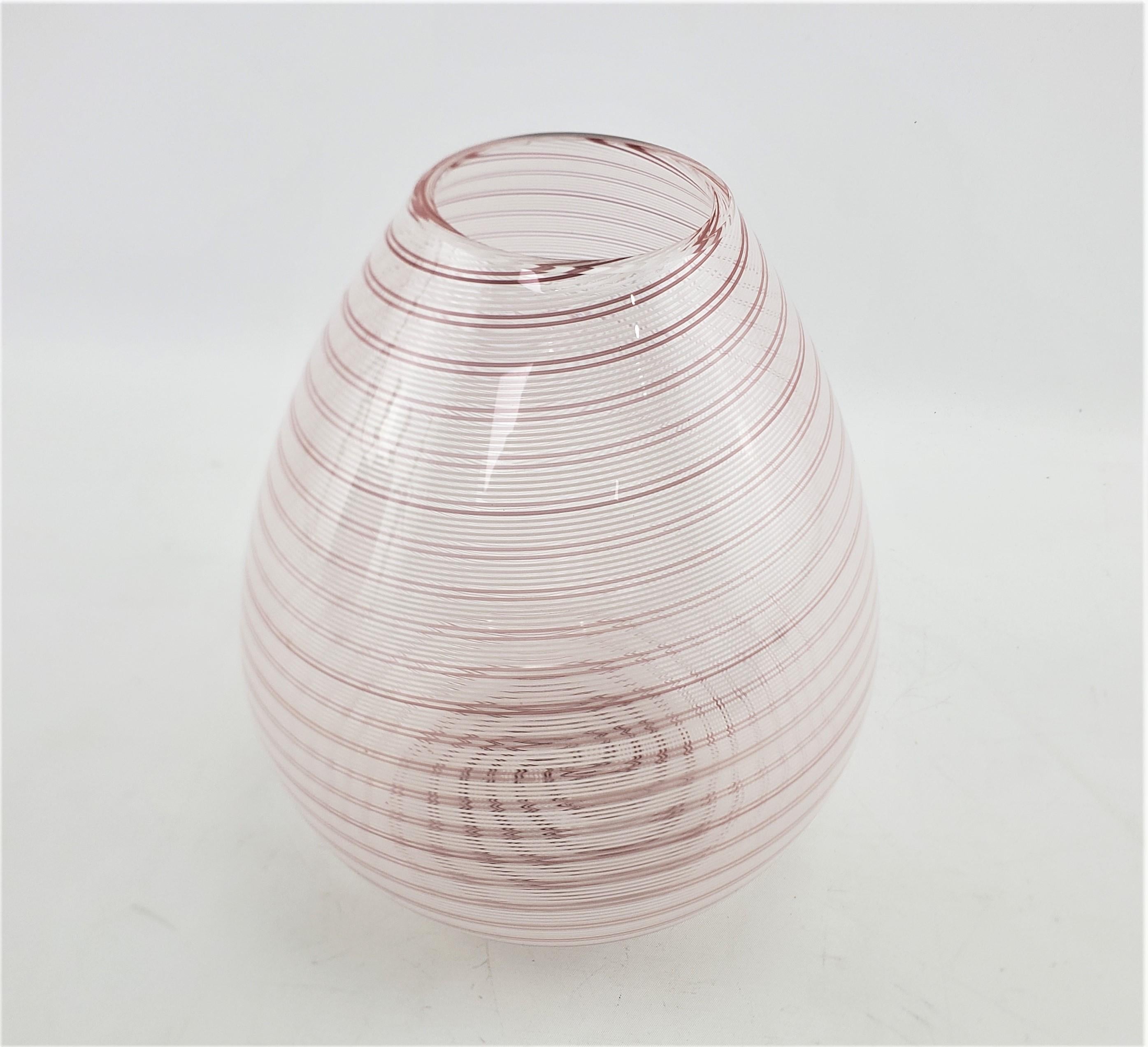 Hand-Crafted Signed Barovier & Toso Mid-Century Murano Art Glass Candy Cane Ribbon Vase For Sale