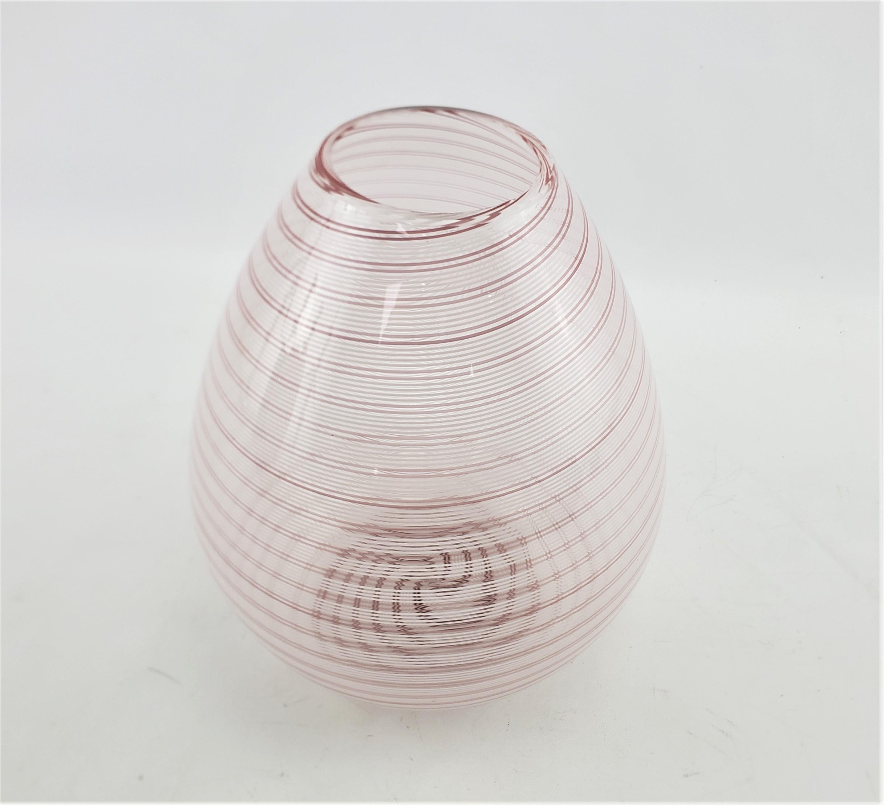 20th Century Signed Barovier & Toso Mid-Century Murano Art Glass Candy Cane Ribbon Vase For Sale