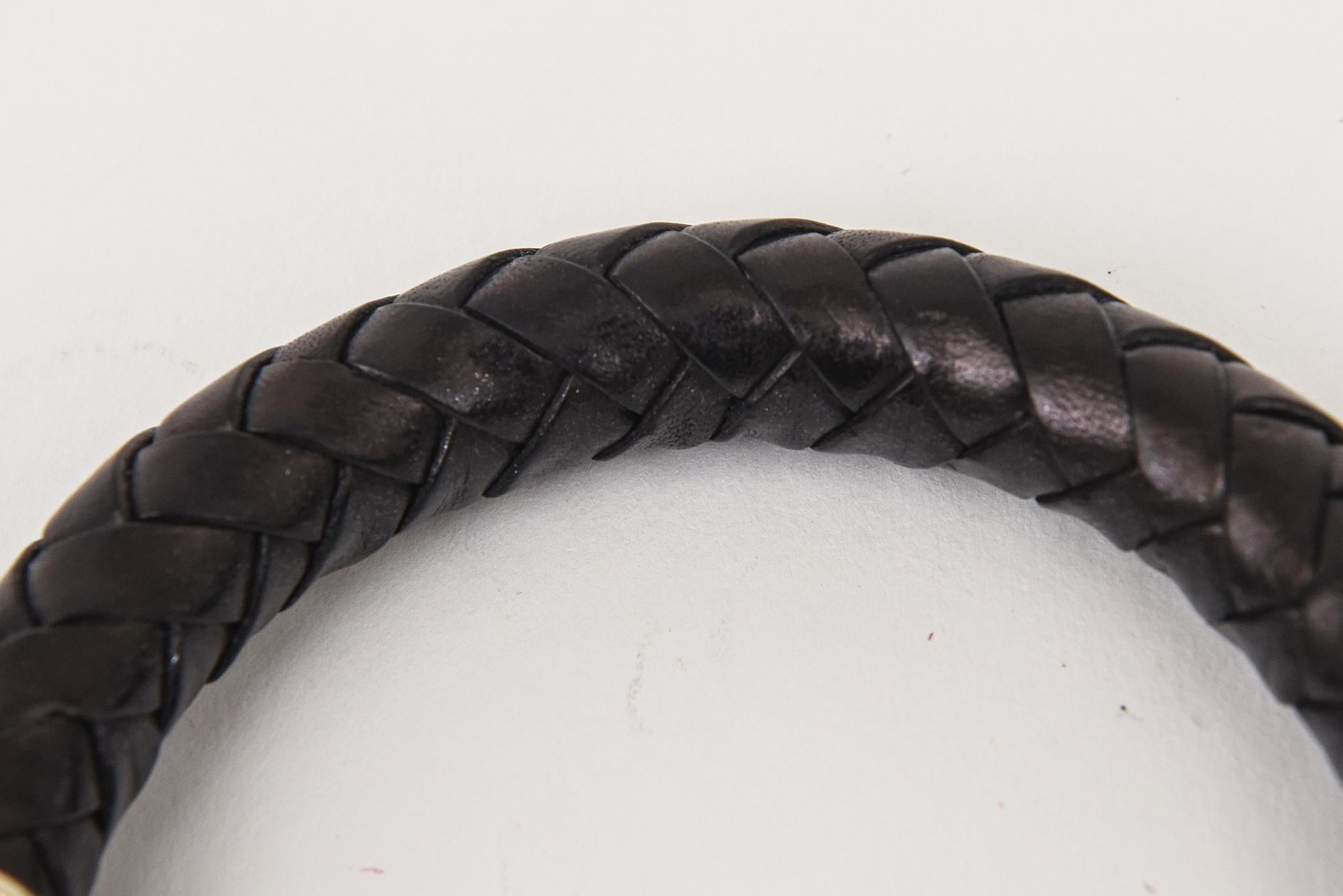 Barry Kielselstein Cord Bracelet à motif de soleil en argent sterling et cuir noir, signé Pour femmes en vente