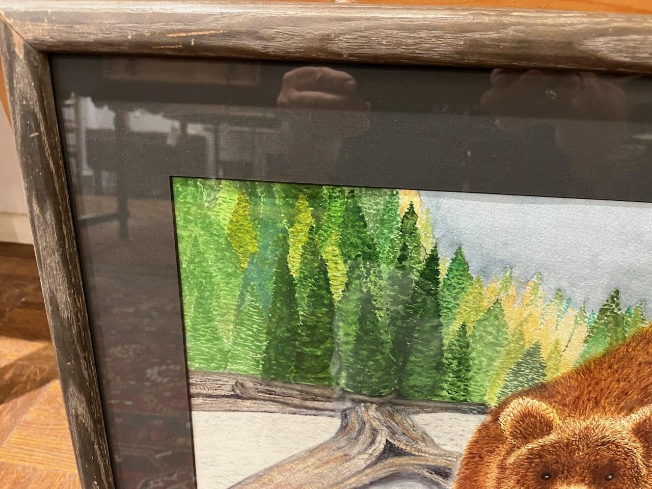 Américain Aquarelle d'un ours signée / artiste californien en vente