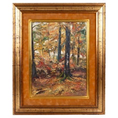 Vintage Signed Belgian Autumnal Forest Landscape Oil Painting
